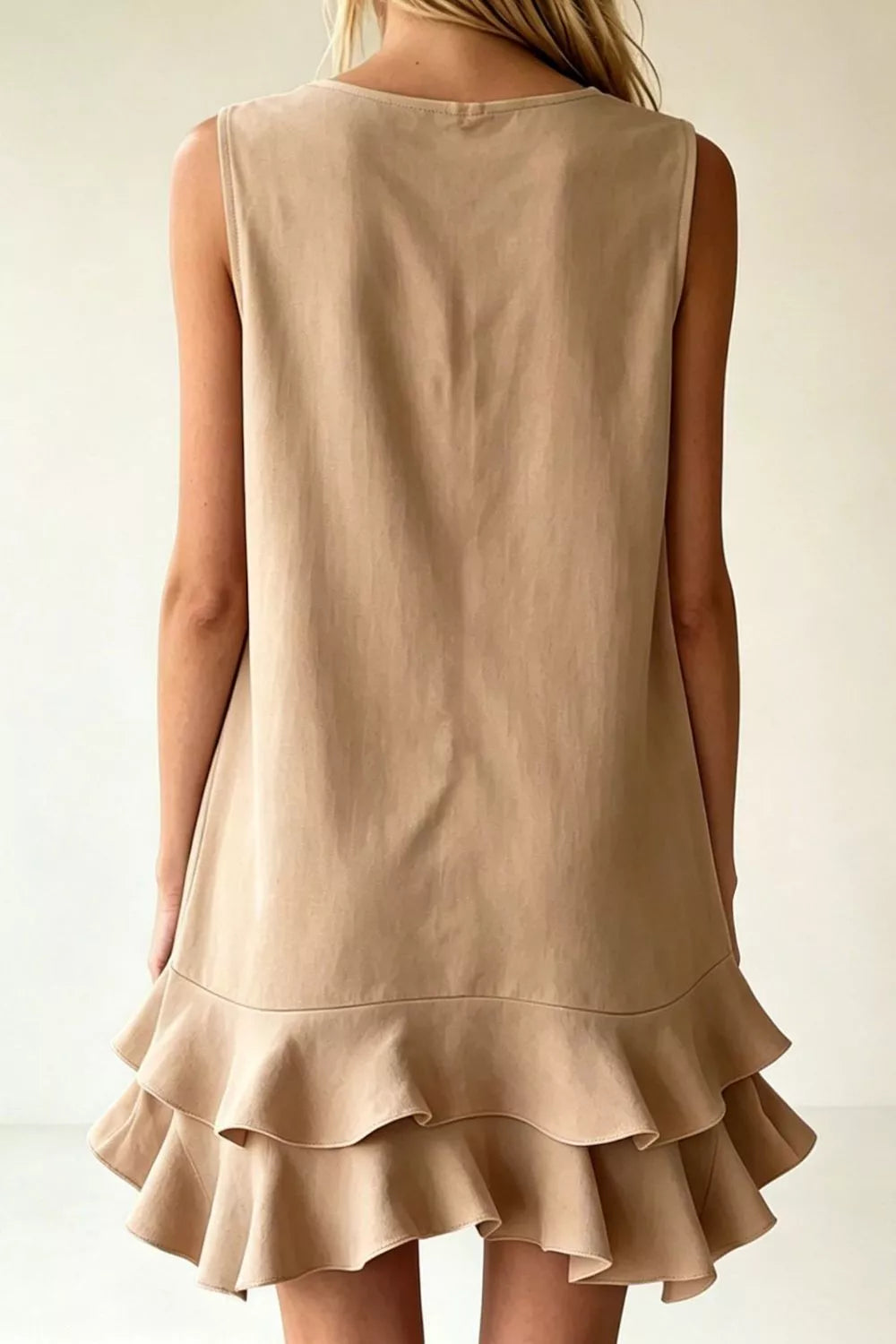 Full Size Sleeveless V-Neck Ruffle Hem Mini Dress Plus Size