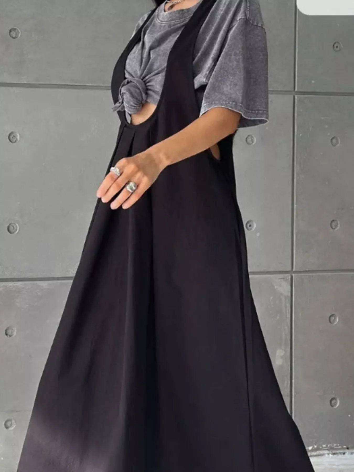 Pleated Overall Dress with Pockets