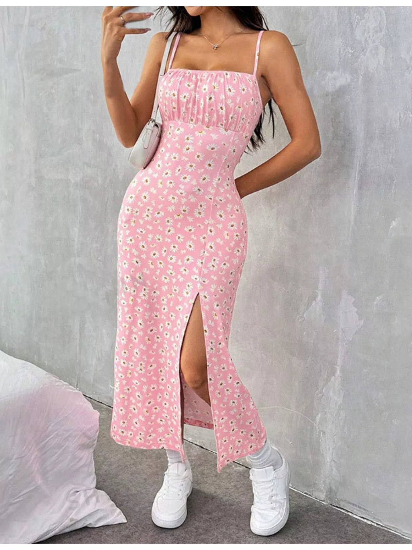 Slit Spaghetti Strap Midi Dress