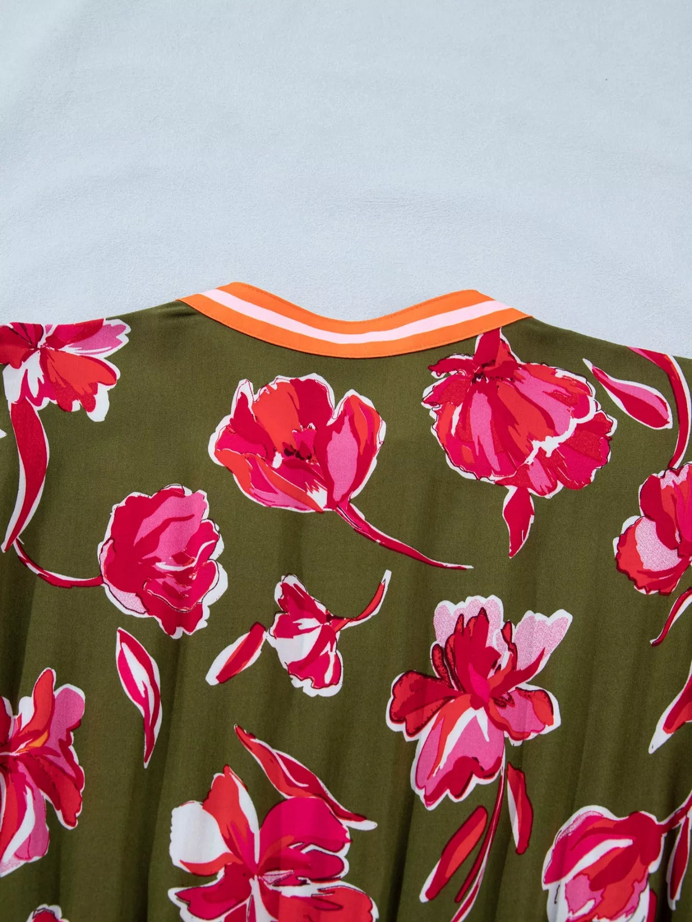 Floral Print Split Neck Short Puff Sleeve Ruffle Hem Dress