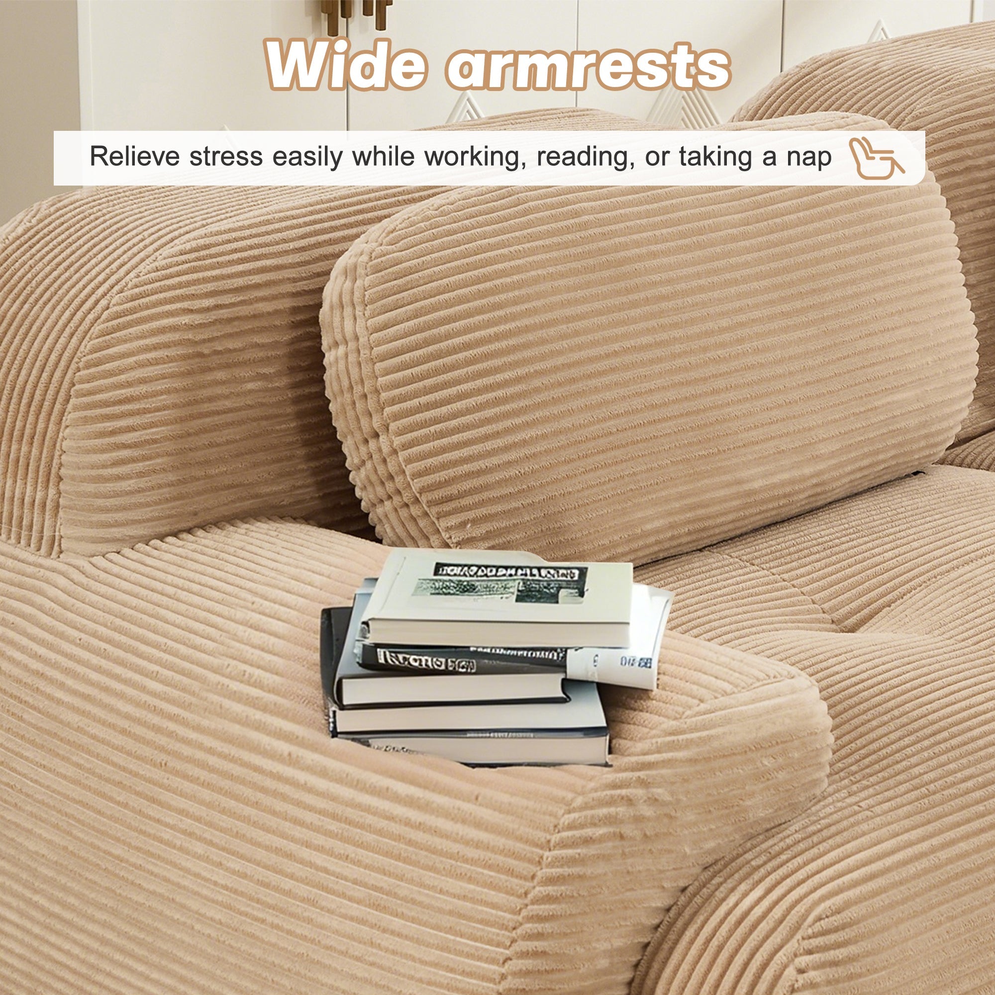 Three-Seat Modular Sofa with 3 Ottomans - Camel