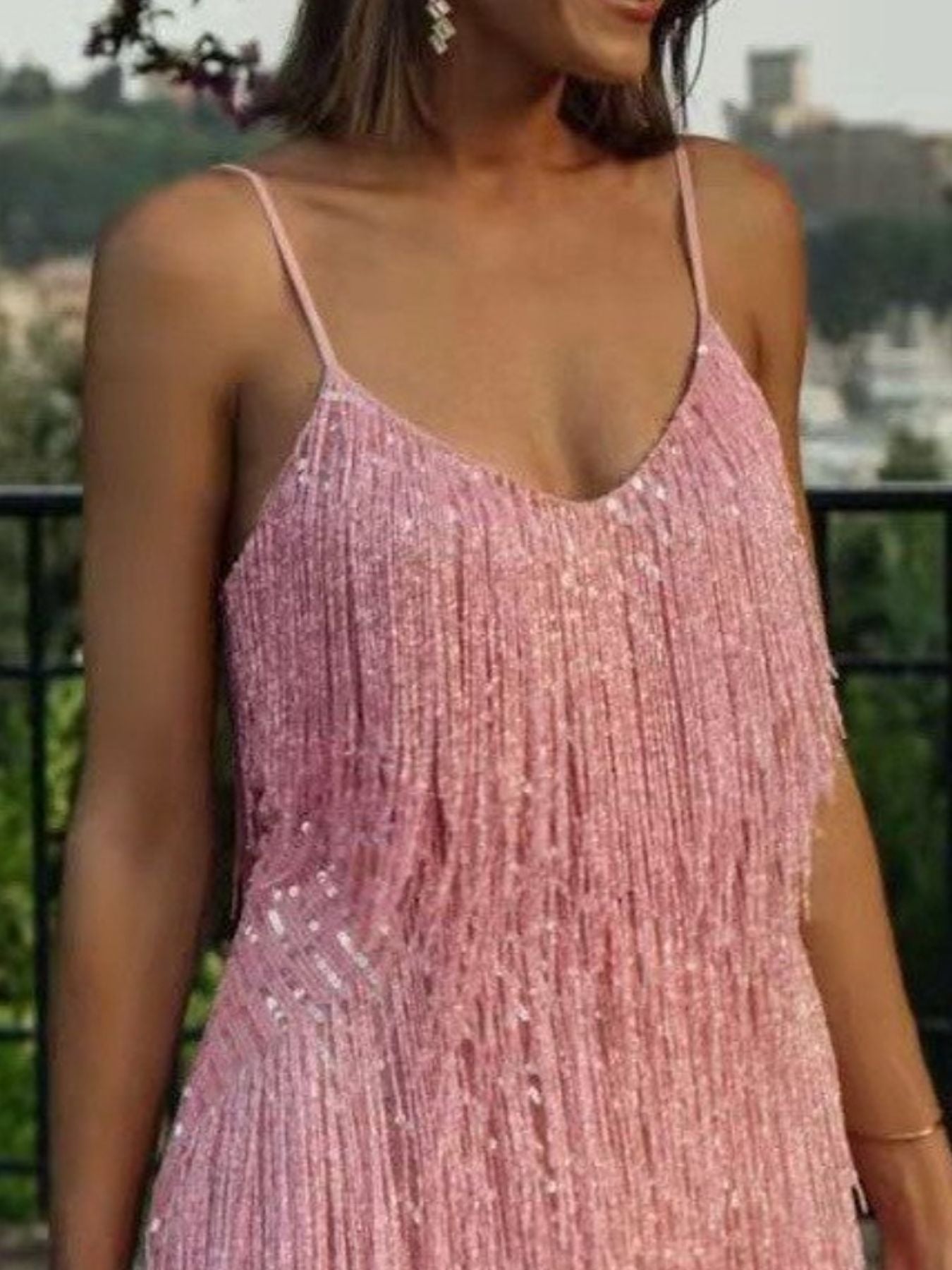 Fringe Feather Hem Mini Dress