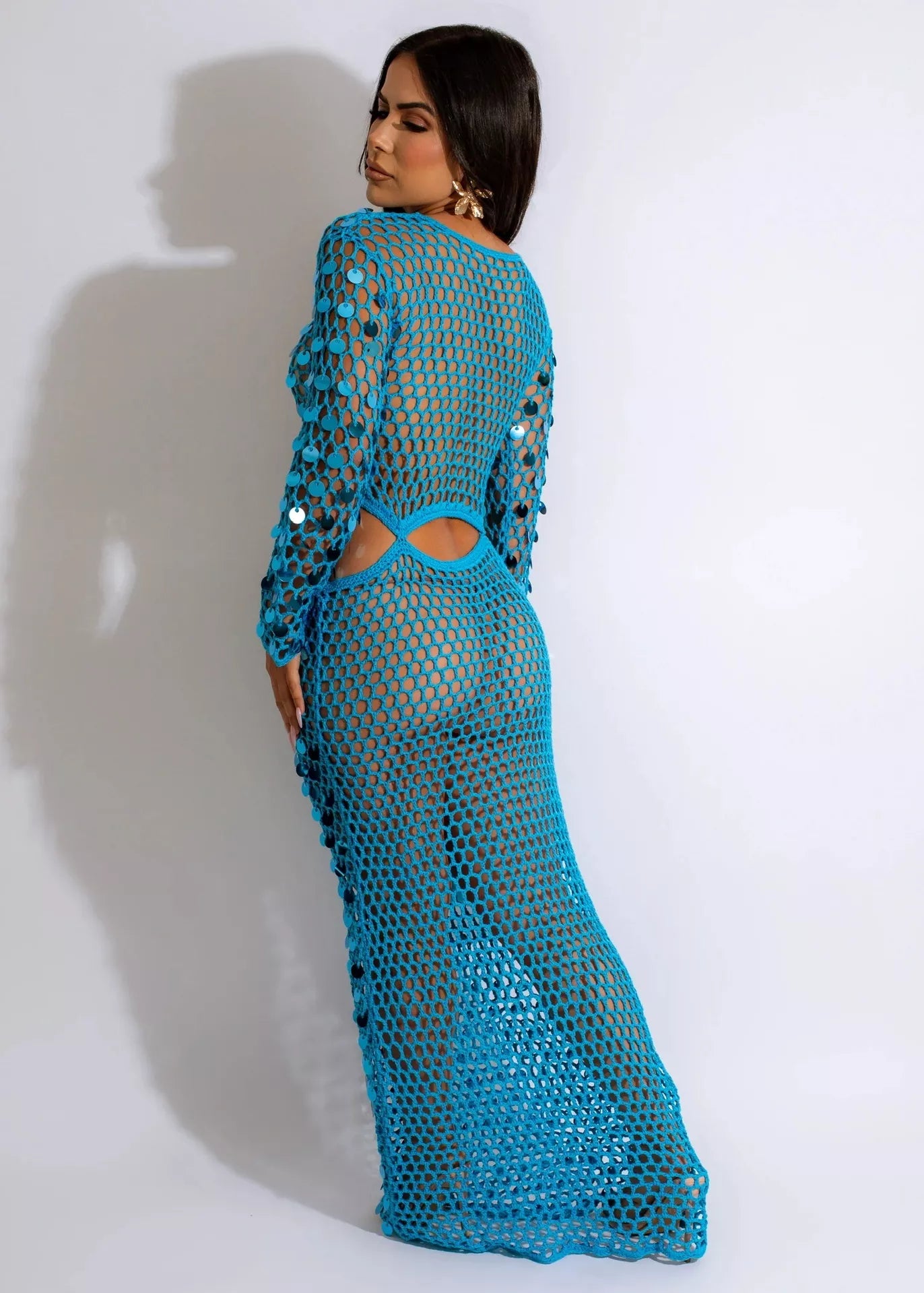 Sequin Mesh Cutout Maxi Dress
