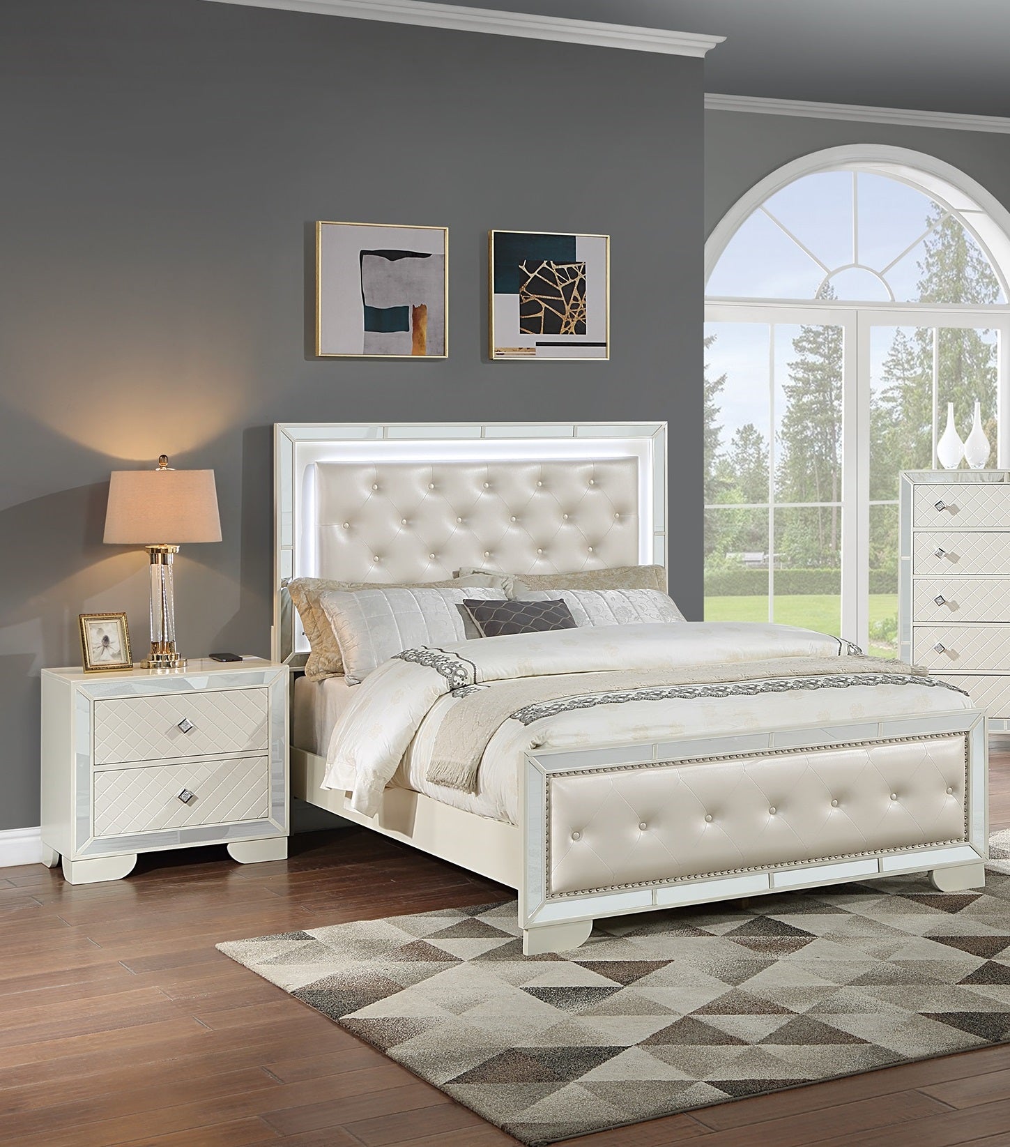 King Size Bed With LED And 2 Nightstands