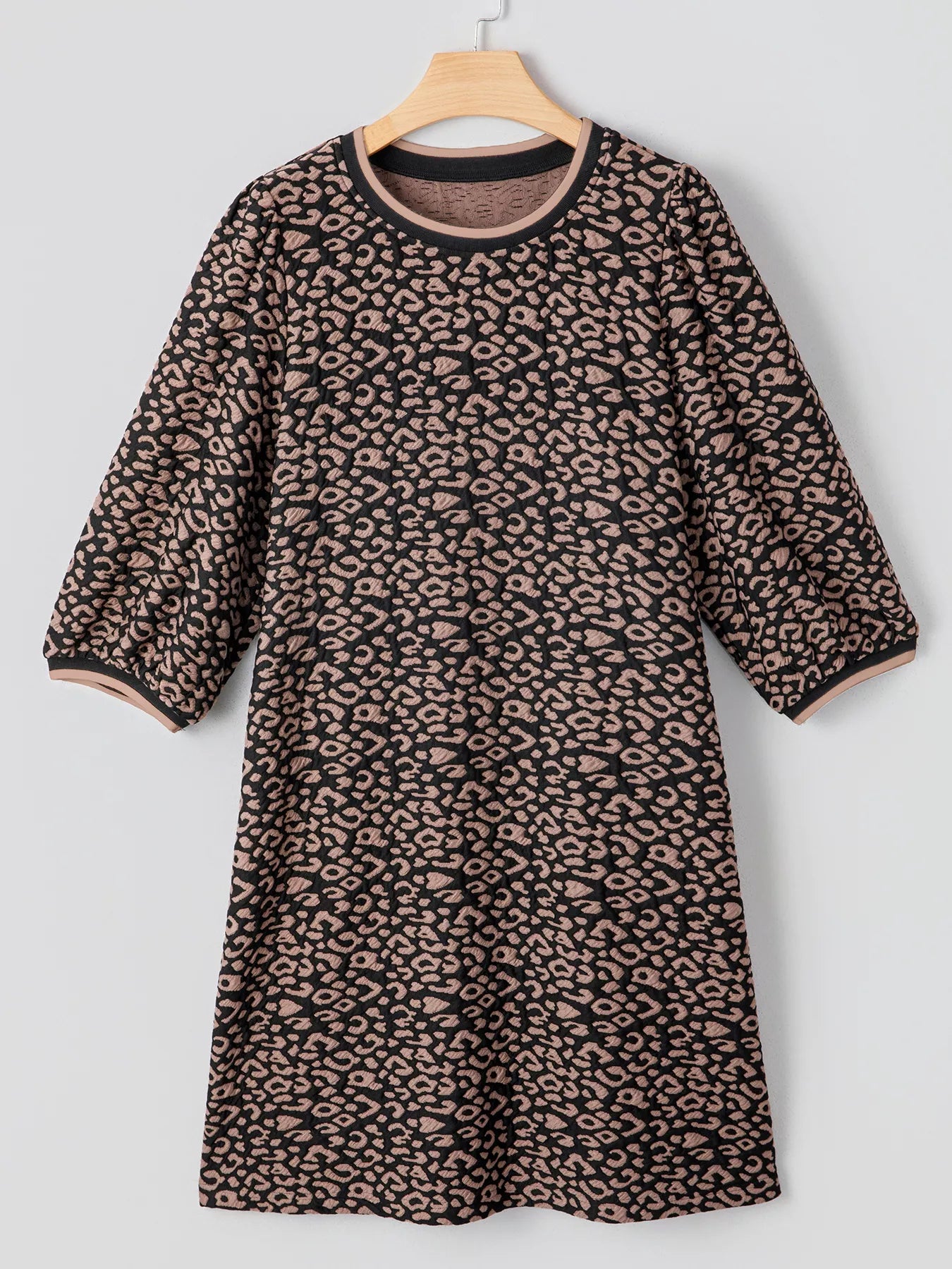 Leopard Print Bubble Sleeve Shift Mini Dress