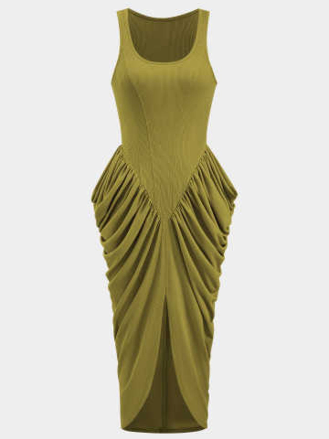 Ruched Detail Slit Midi Dress