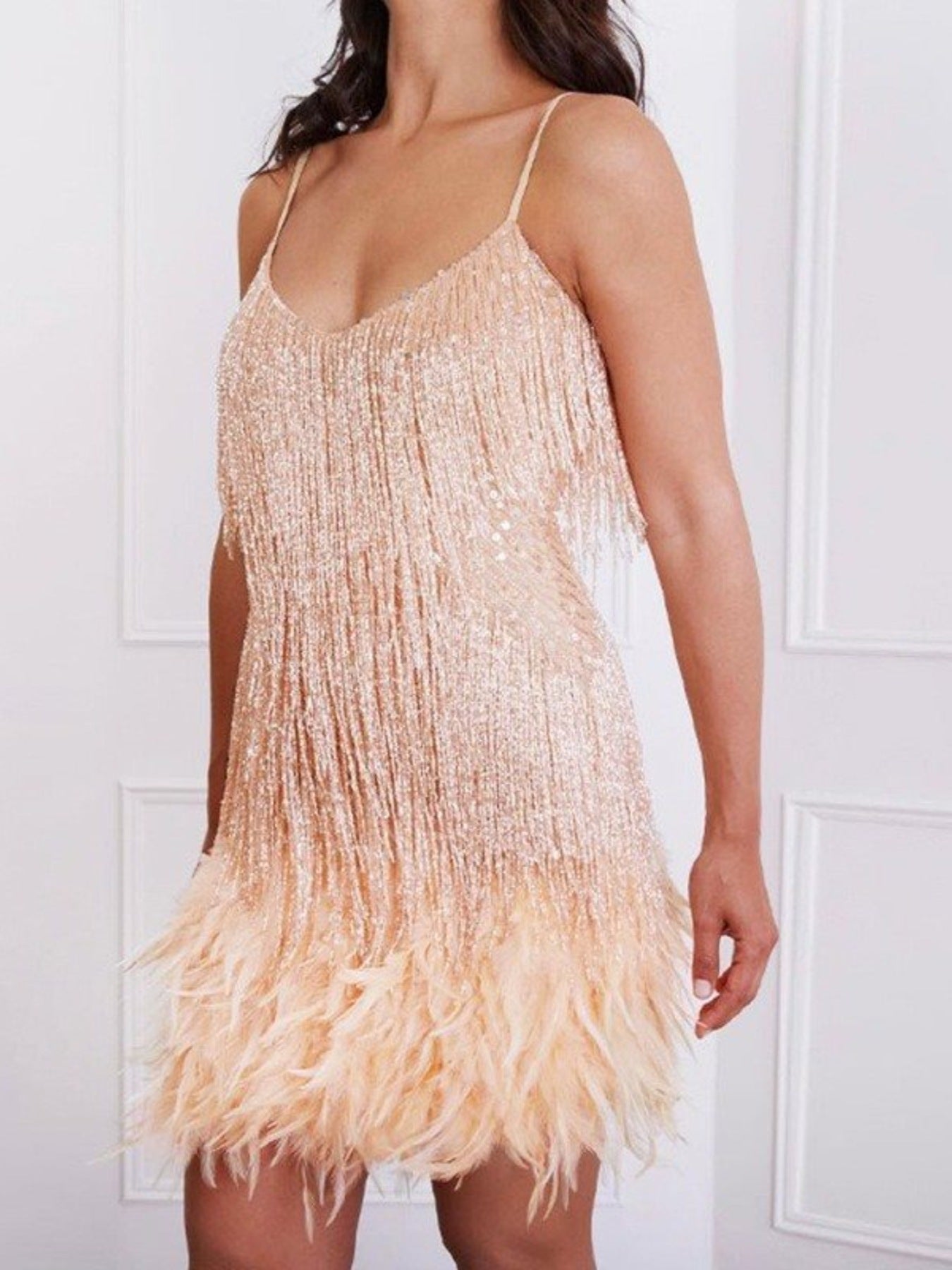 Fringe Feather Hem Mini Dress