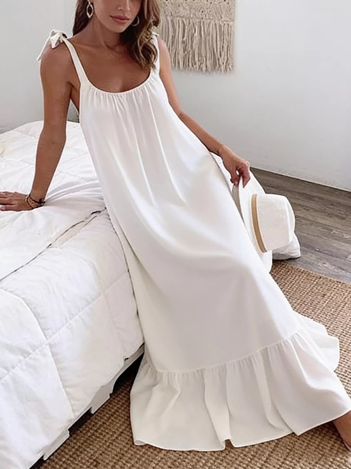 Sleeveless Tie Strap Flowy Maxi Dress