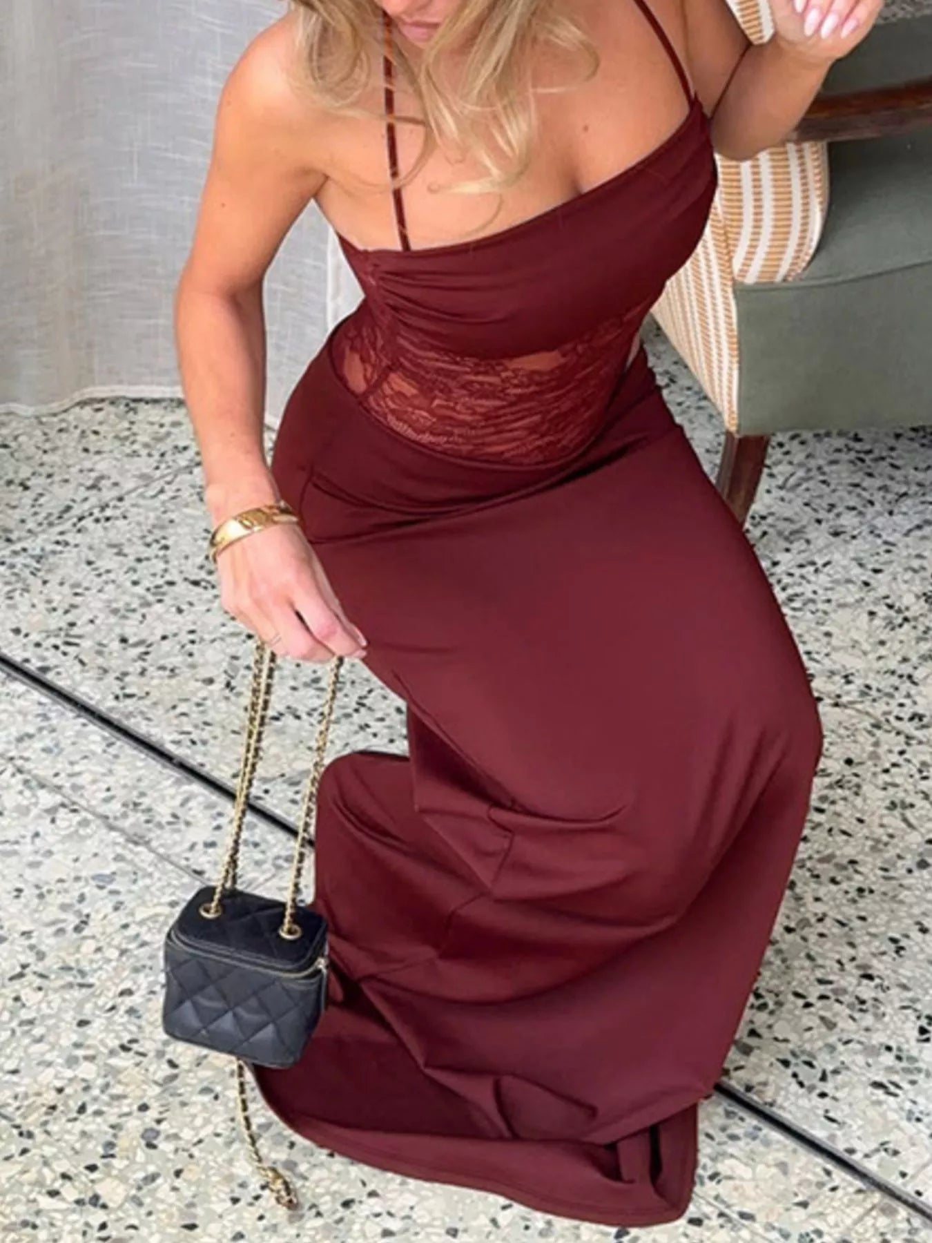 Lace Panel Bodycon Maxi Dress