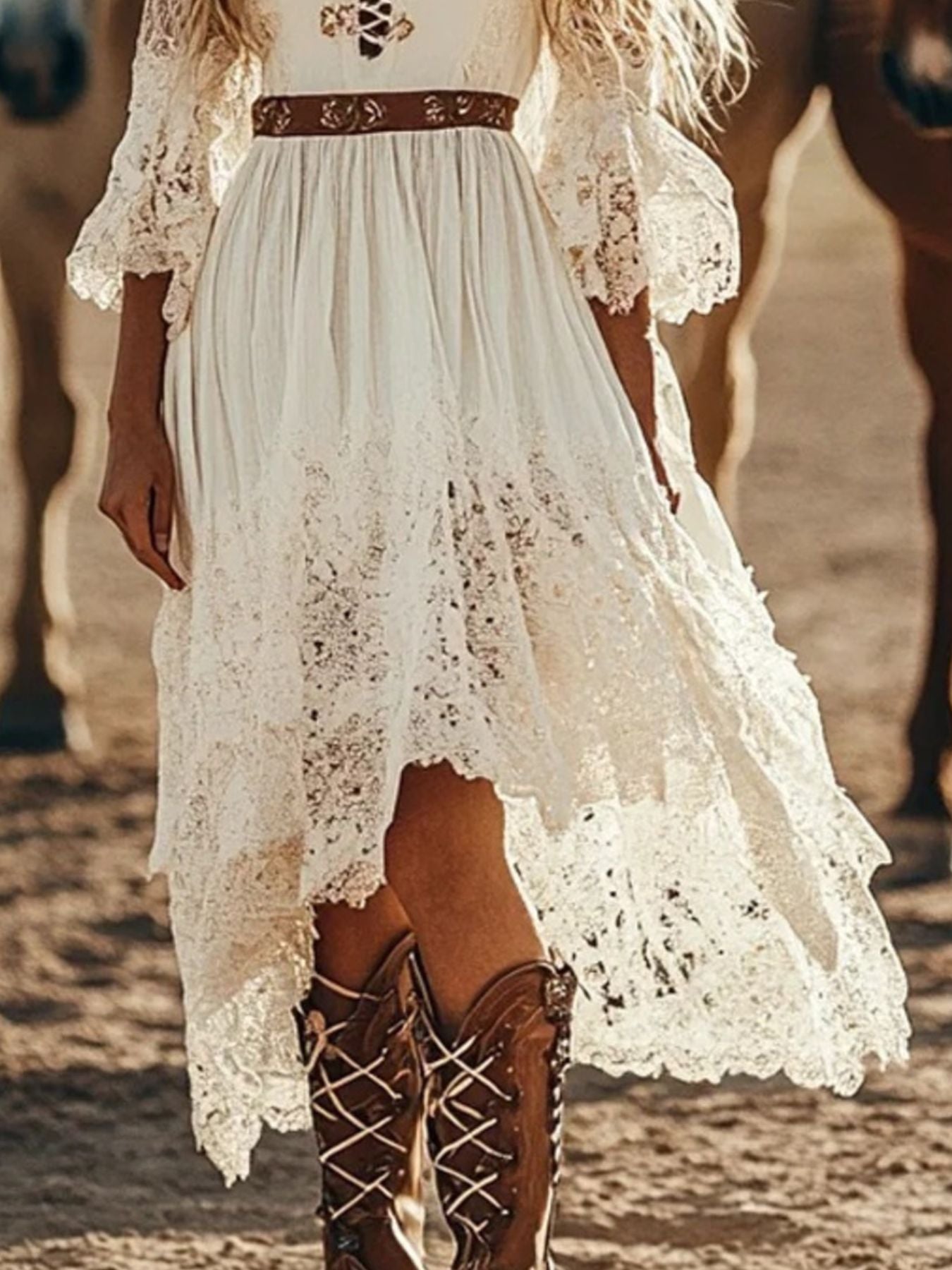 Lace Trimmed High-Low Dress