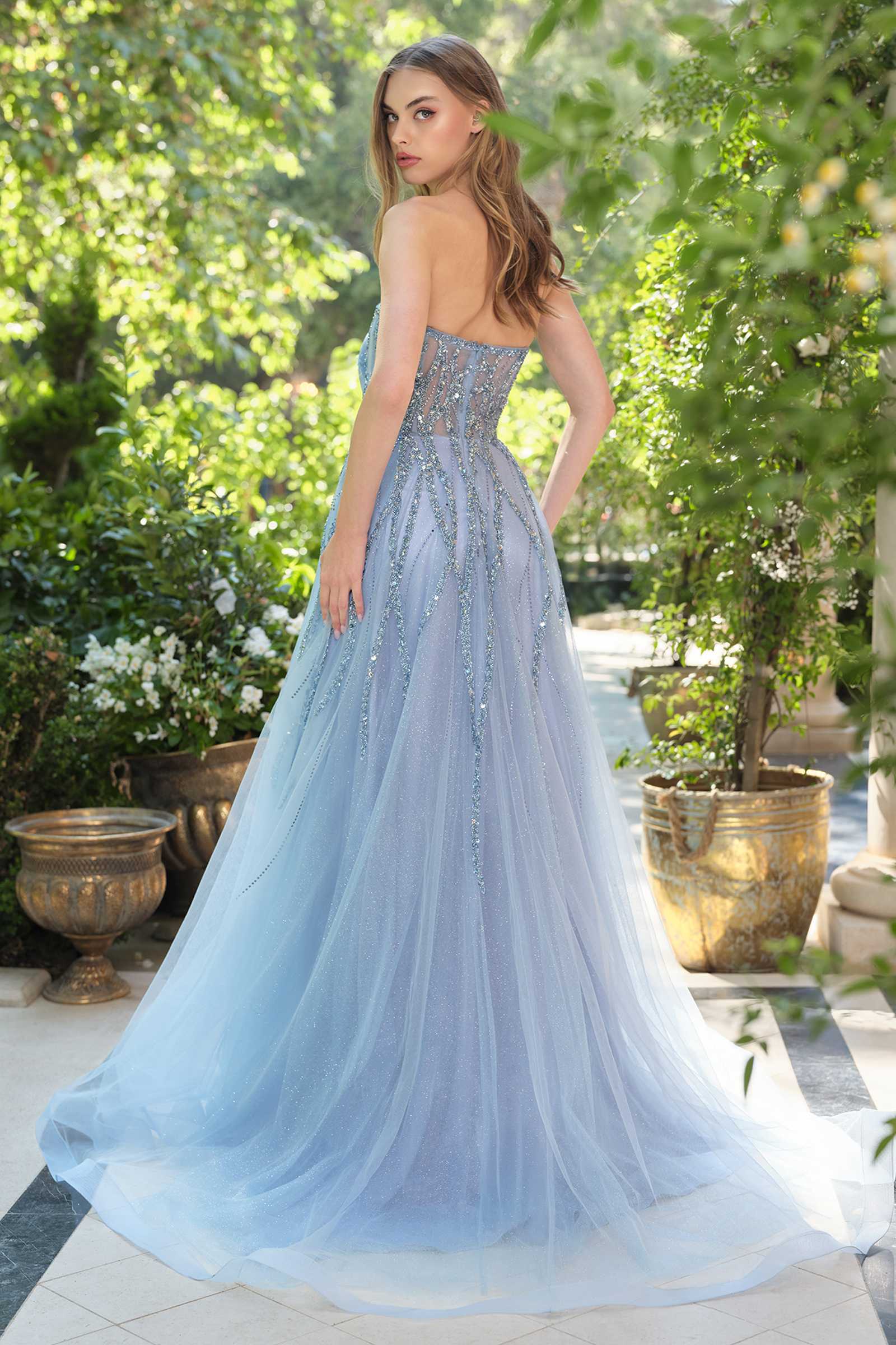 Andrea & Leo A1491 Boned Asymmetrical Sequin Bodice A-Line Formal Dress