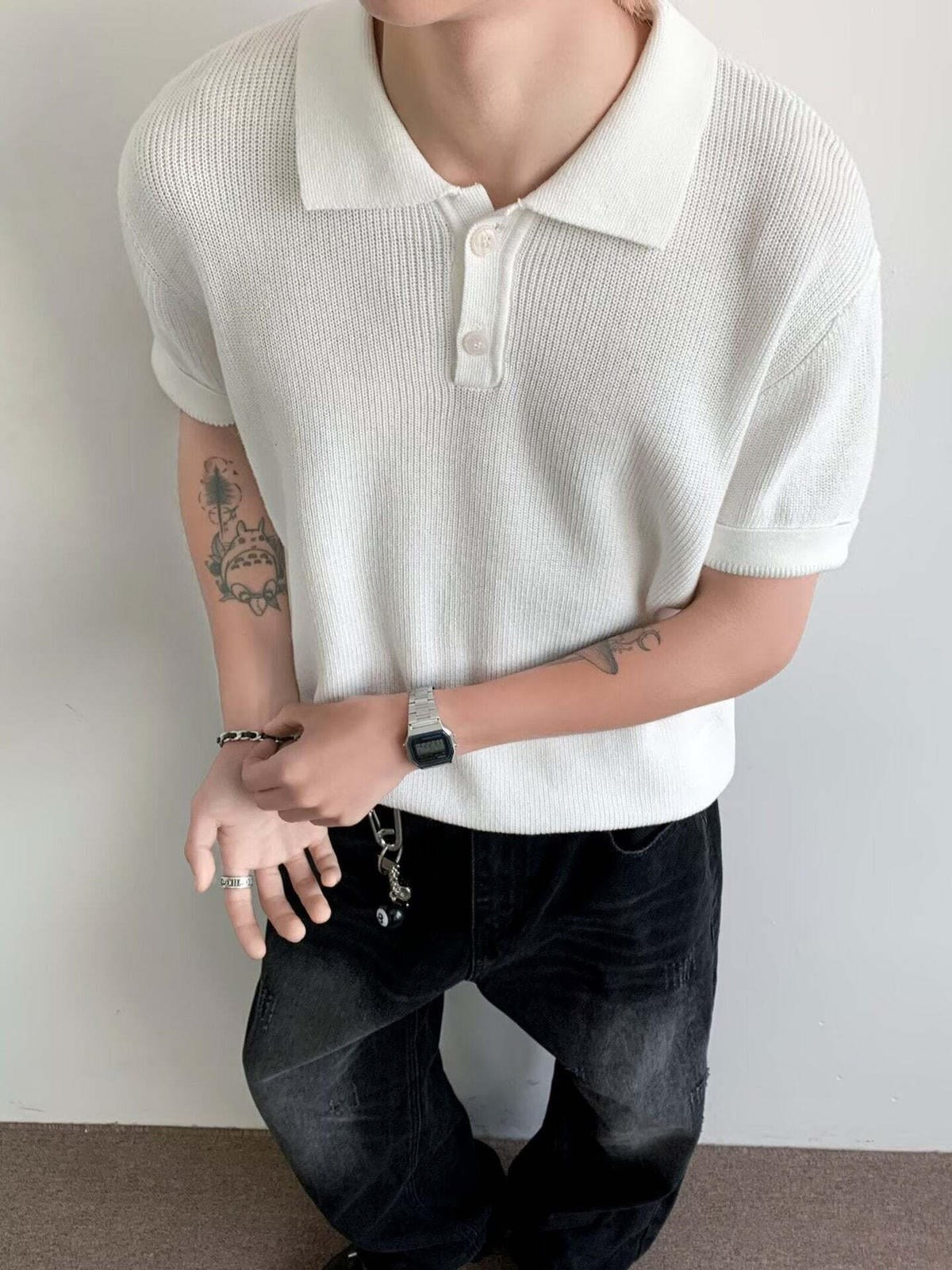 Knitted collar polo shirt short sleeved t-shirt