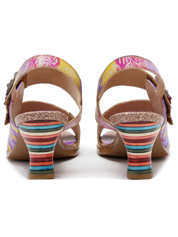 Handmade Leather Colored Stripe Heel Comfy Sandals
