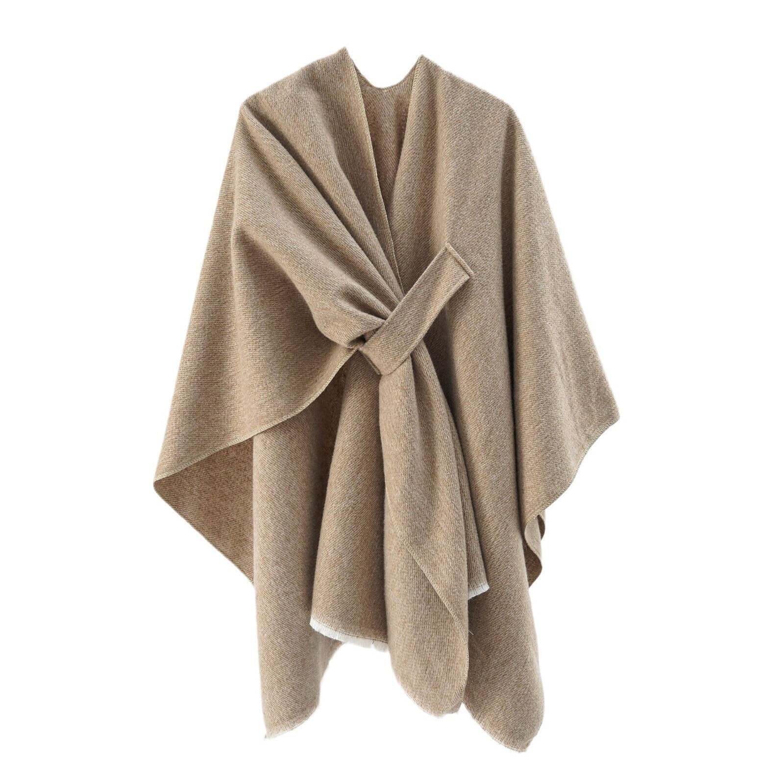 Autumn and winter solid color fashionable imitation cashmere shawl plain color split open cape