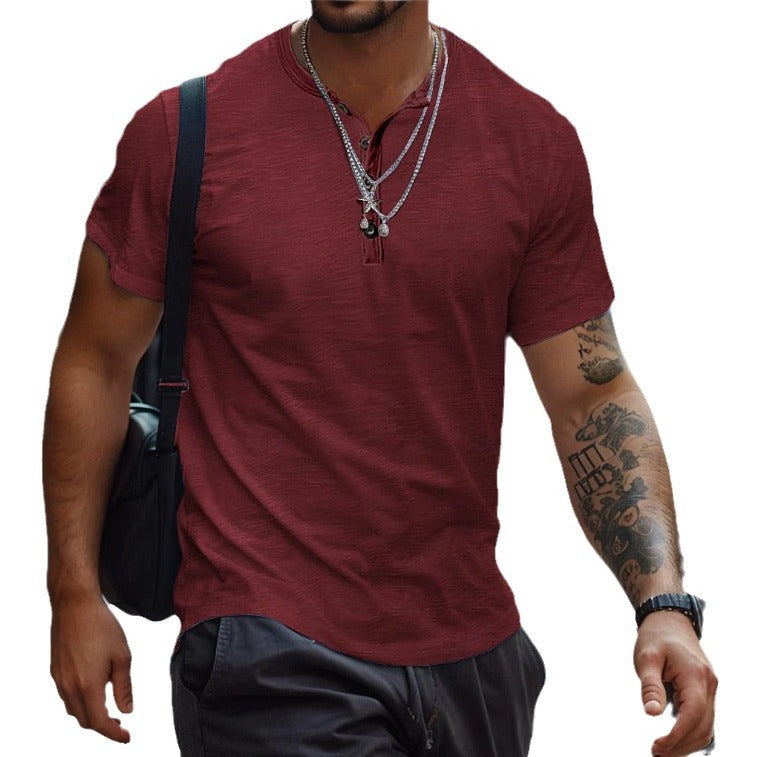 Men's Button Henley Neck Sports Polo Shirt
