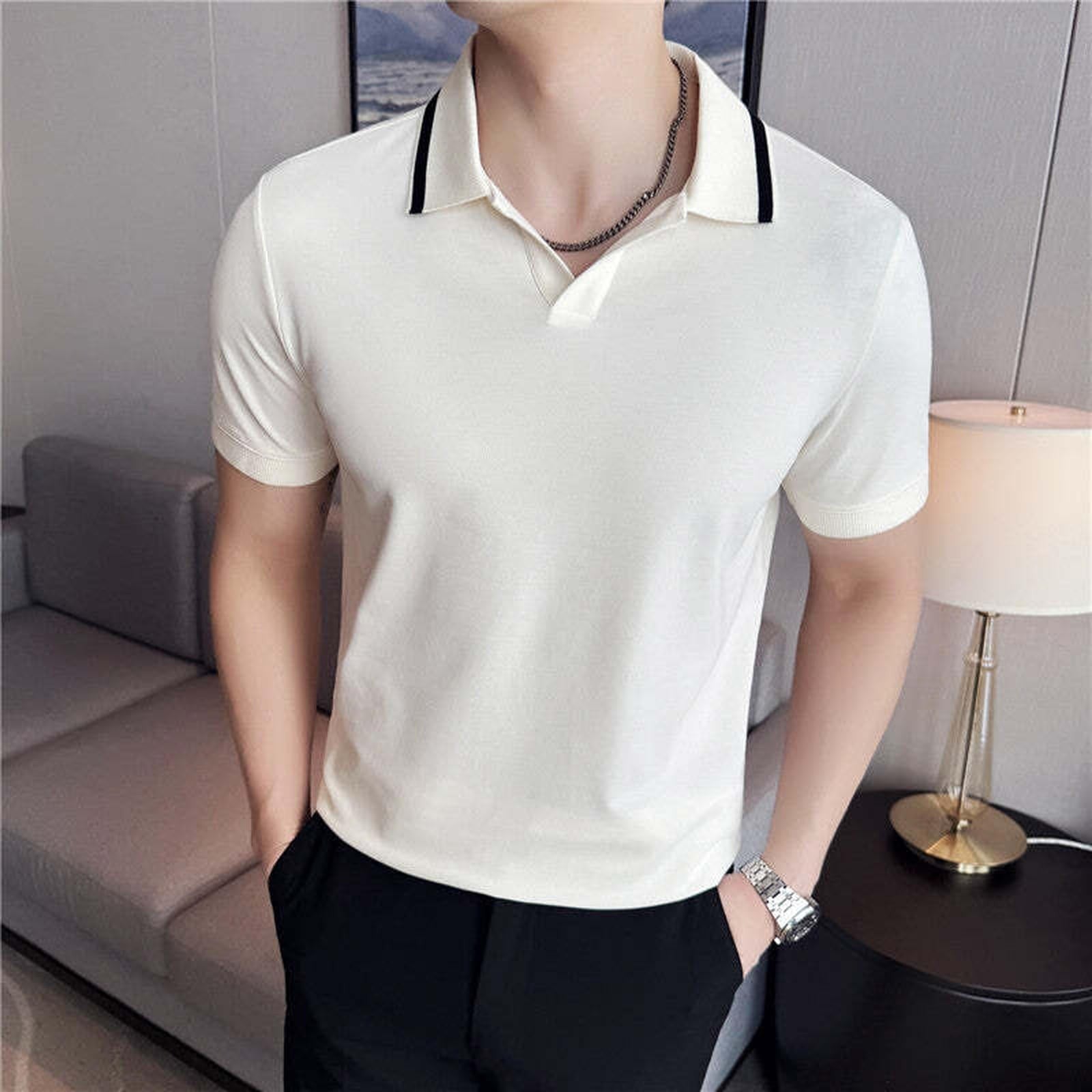 Solid color short sleeved polo shirt for men