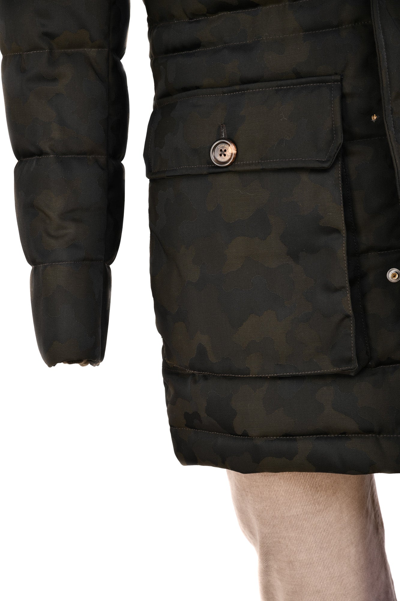 Eleventy Camo Nylon-Wool Coat w/ Removable Coyote Fur Trim Hood
