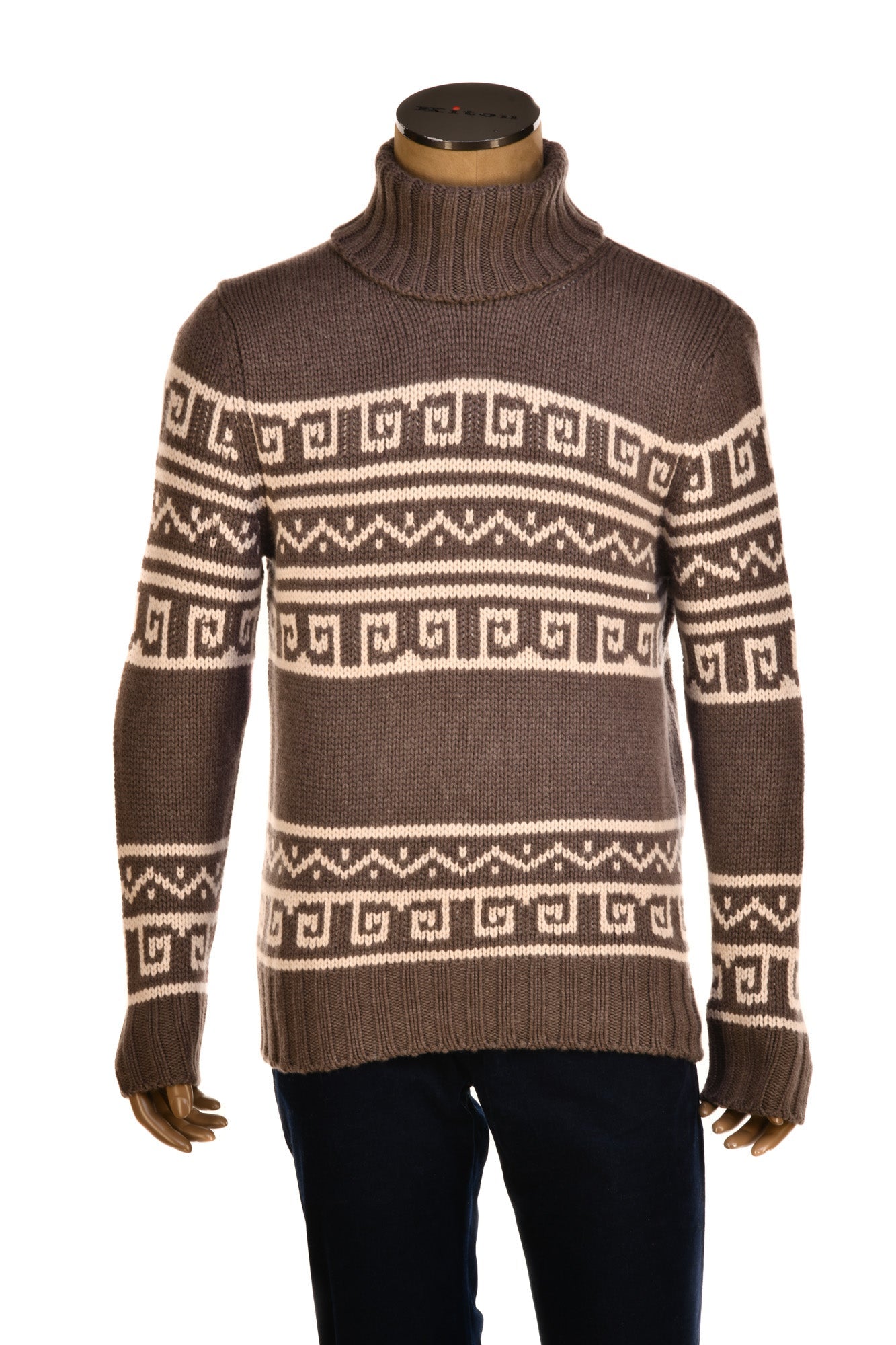 Manrico Cashmere Tribal Pattered Turtleneck Thick Knit Sweater