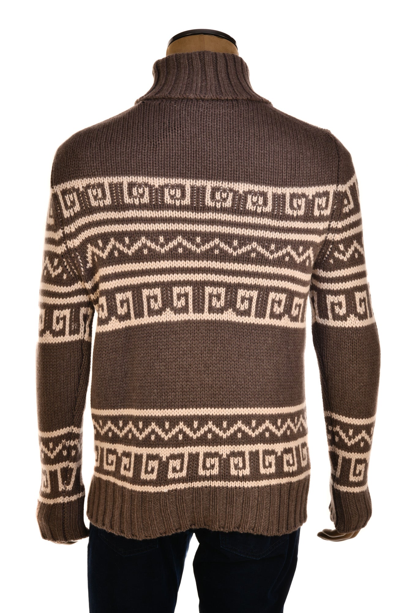Manrico Cashmere Tribal Pattered Turtleneck Thick Knit Sweater
