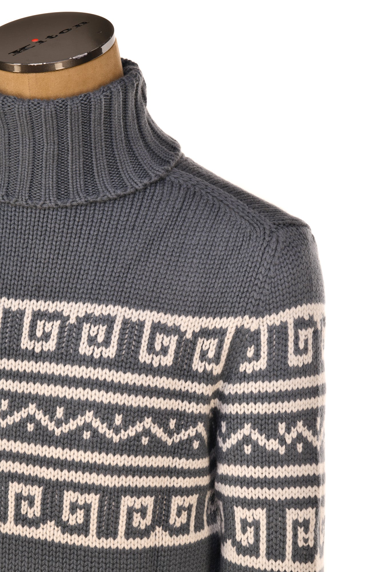 Manrico Cashmere Tribal Pattered Turtleneck Thick Knit Sweater