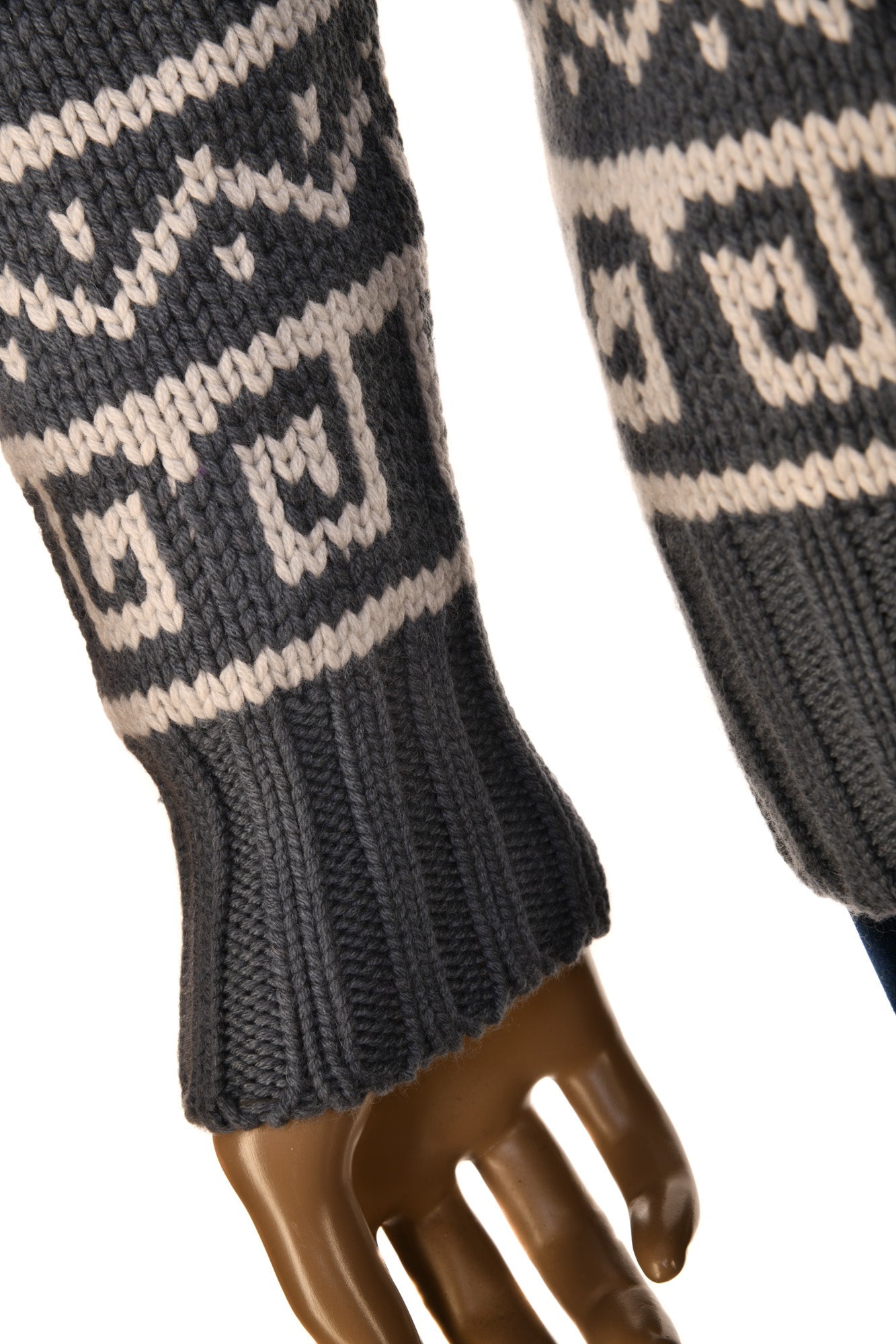 Manrico Cashmere Tribal Pattered Turtleneck Thick Knit Sweater