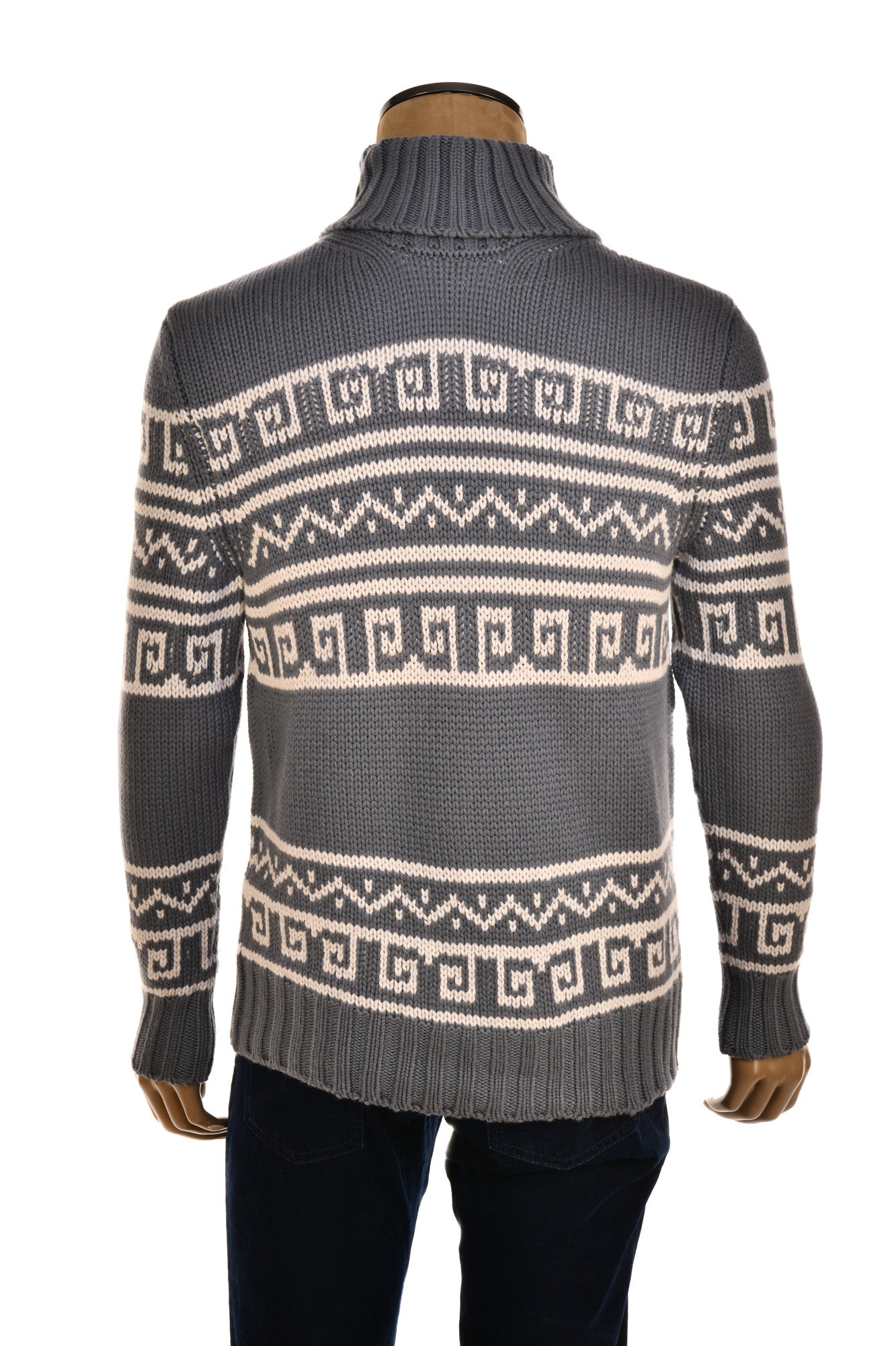 Manrico Cashmere Tribal Pattered Turtleneck Thick Knit Sweater