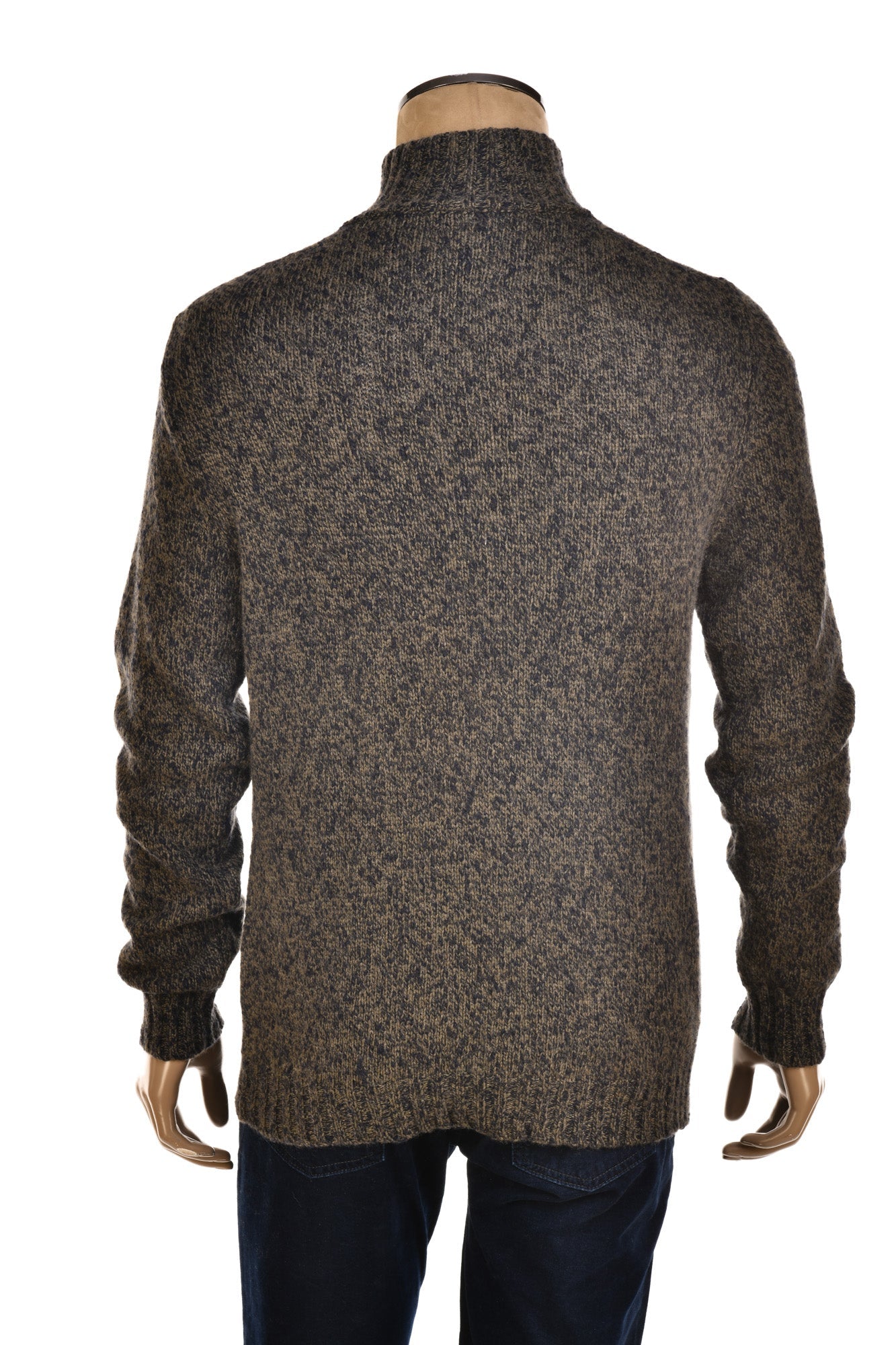 Fedeli Wool-Cashmere Marled Turtleneck Knit Quarter Button Up Sweater
