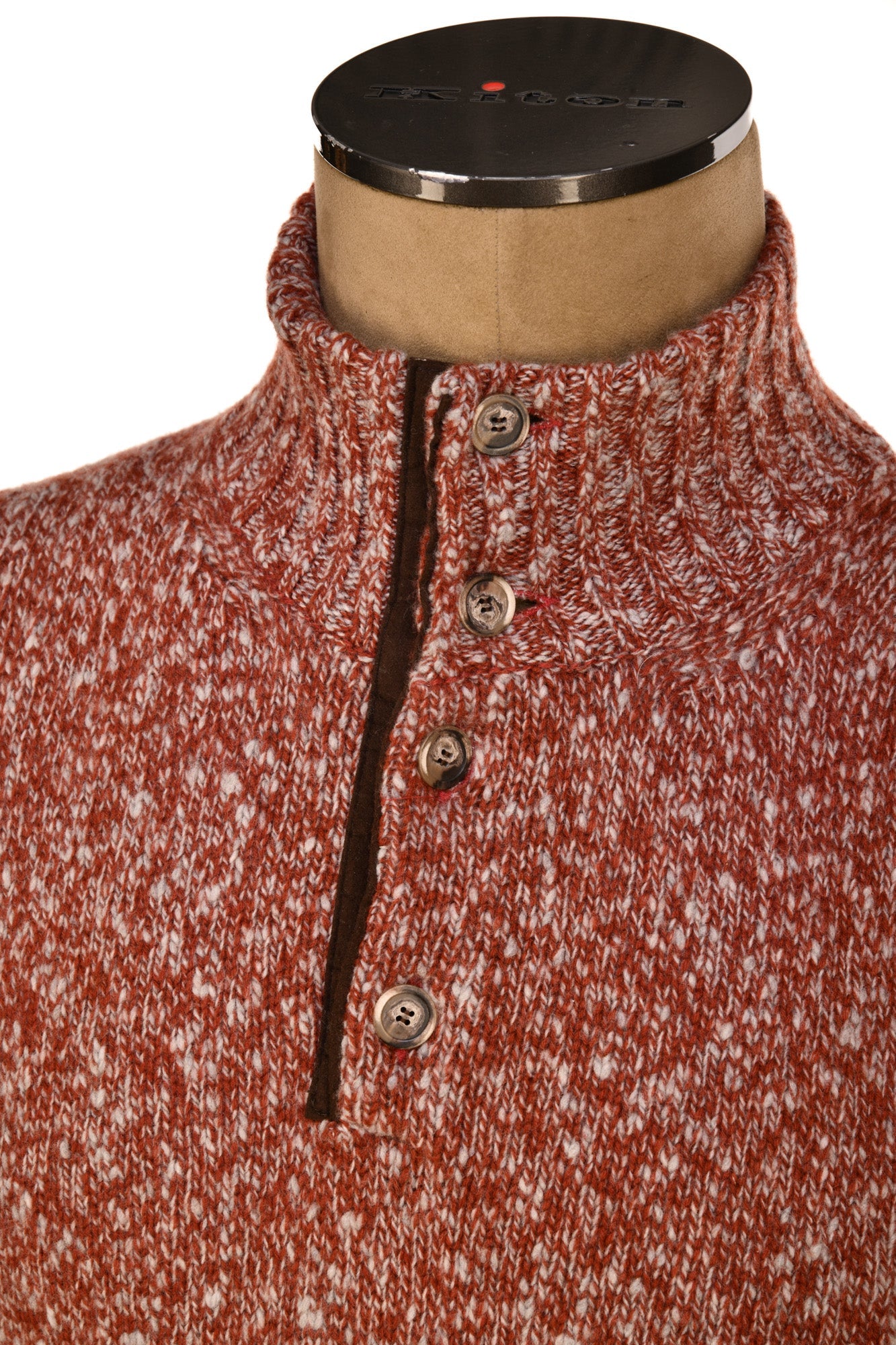 Fedeli Wool-Cashmere Marled Turtleneck Knit Quarter Button Up Sweater