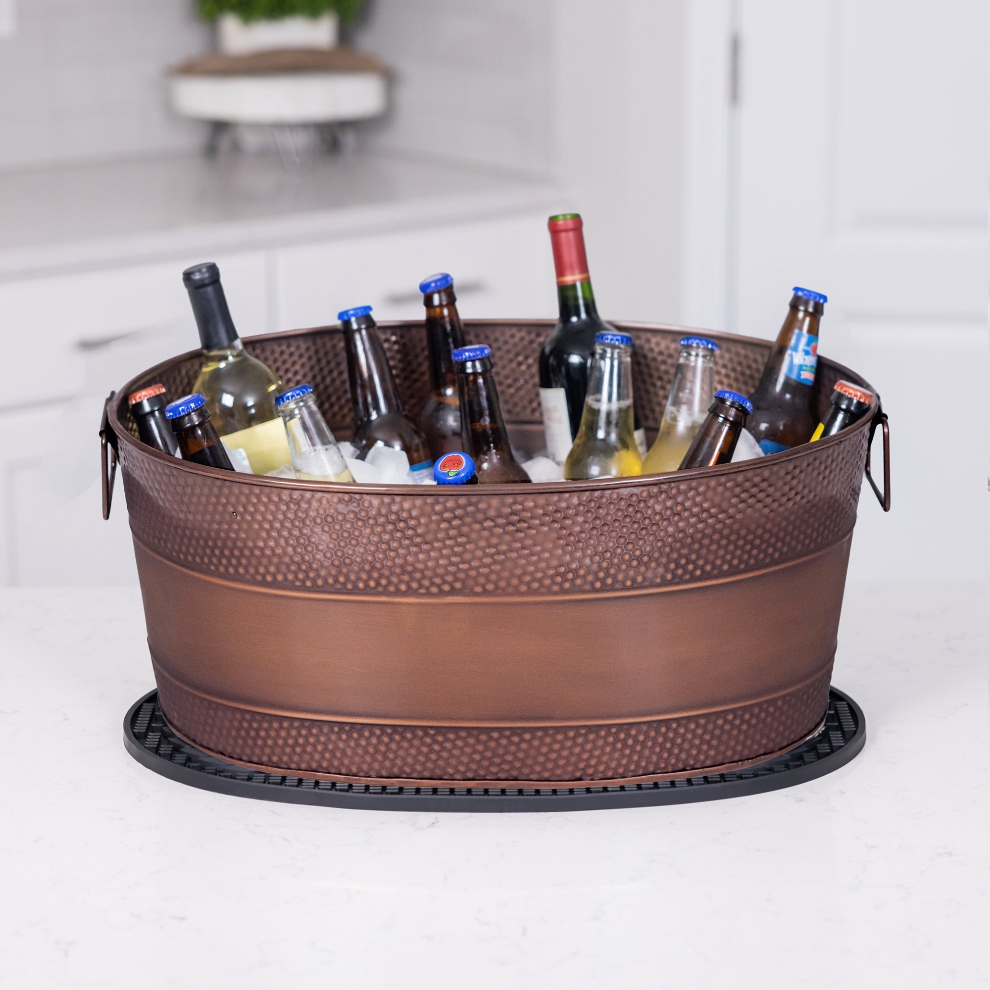 Aspen Metal Beverage Tub with Party Mat Antique Copper | BREKX
