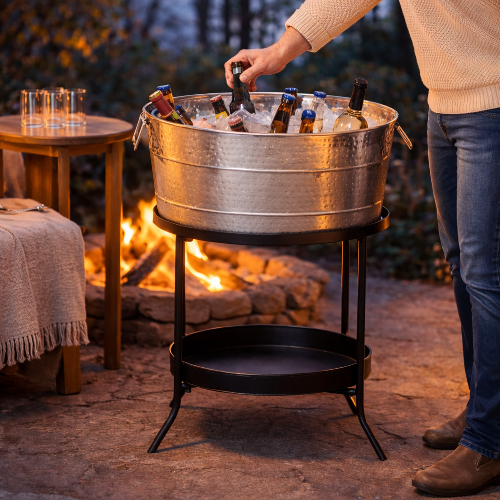 Aspen Beverage Tub with Stand in Stainless Steel 28-inch | BREKX