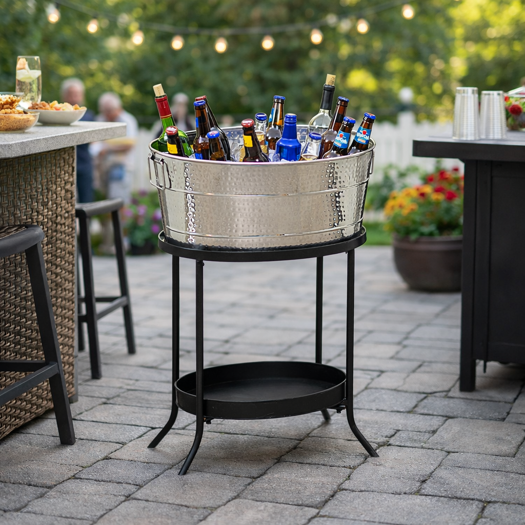 Aspen Beverage Tub with Stand in Stainless Steel 28-inch | BREKX