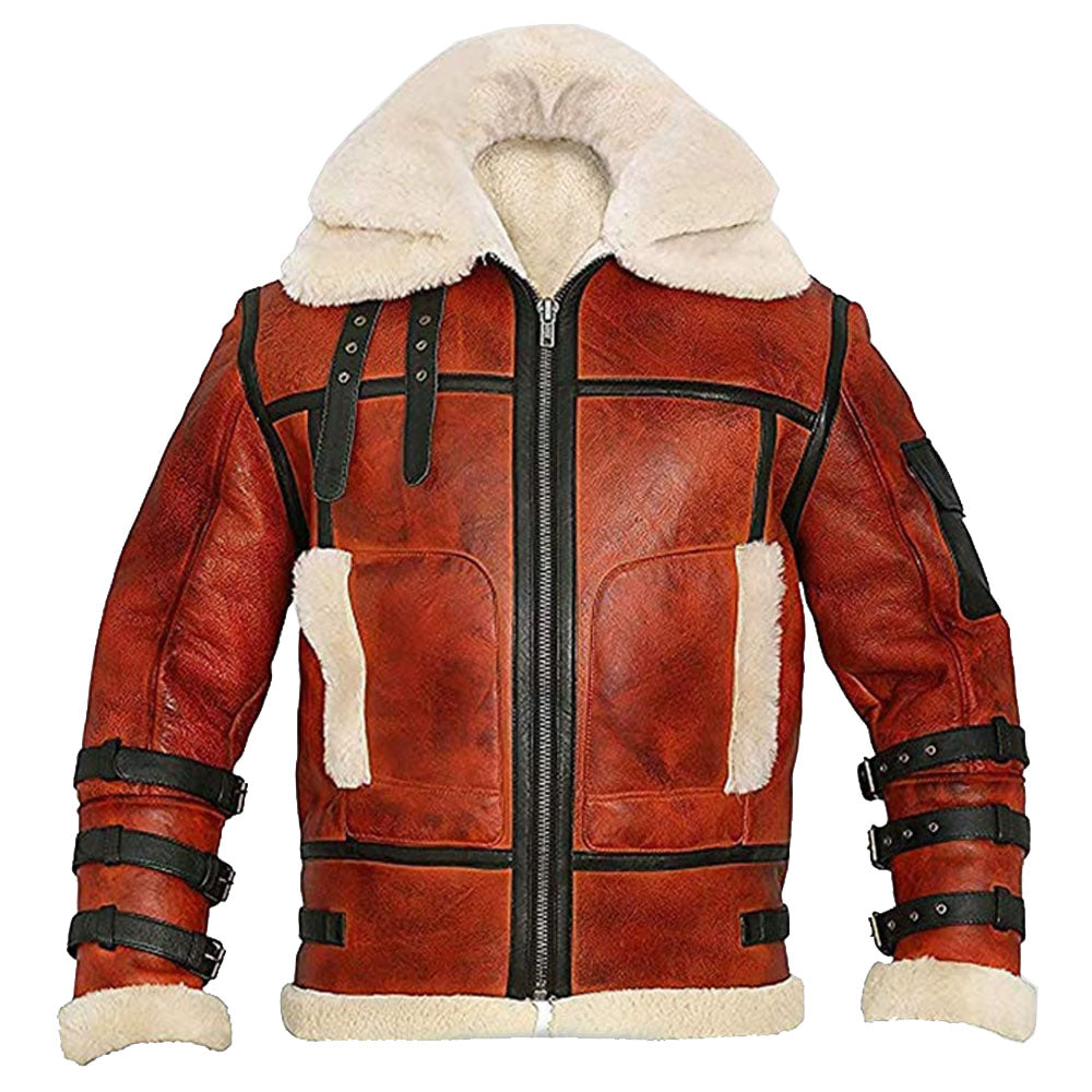 Aviator Sheepskin RAF Men’s B6 Waxed Bomber Shearling Two-Tone Leather Jacket