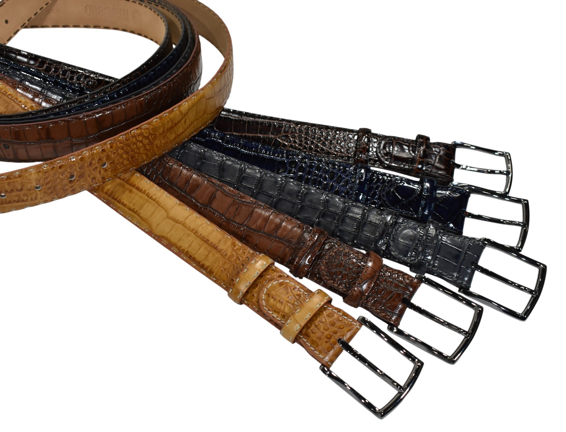 B04 Marcello Charcoal Men's Leather Embossed Croc Belt