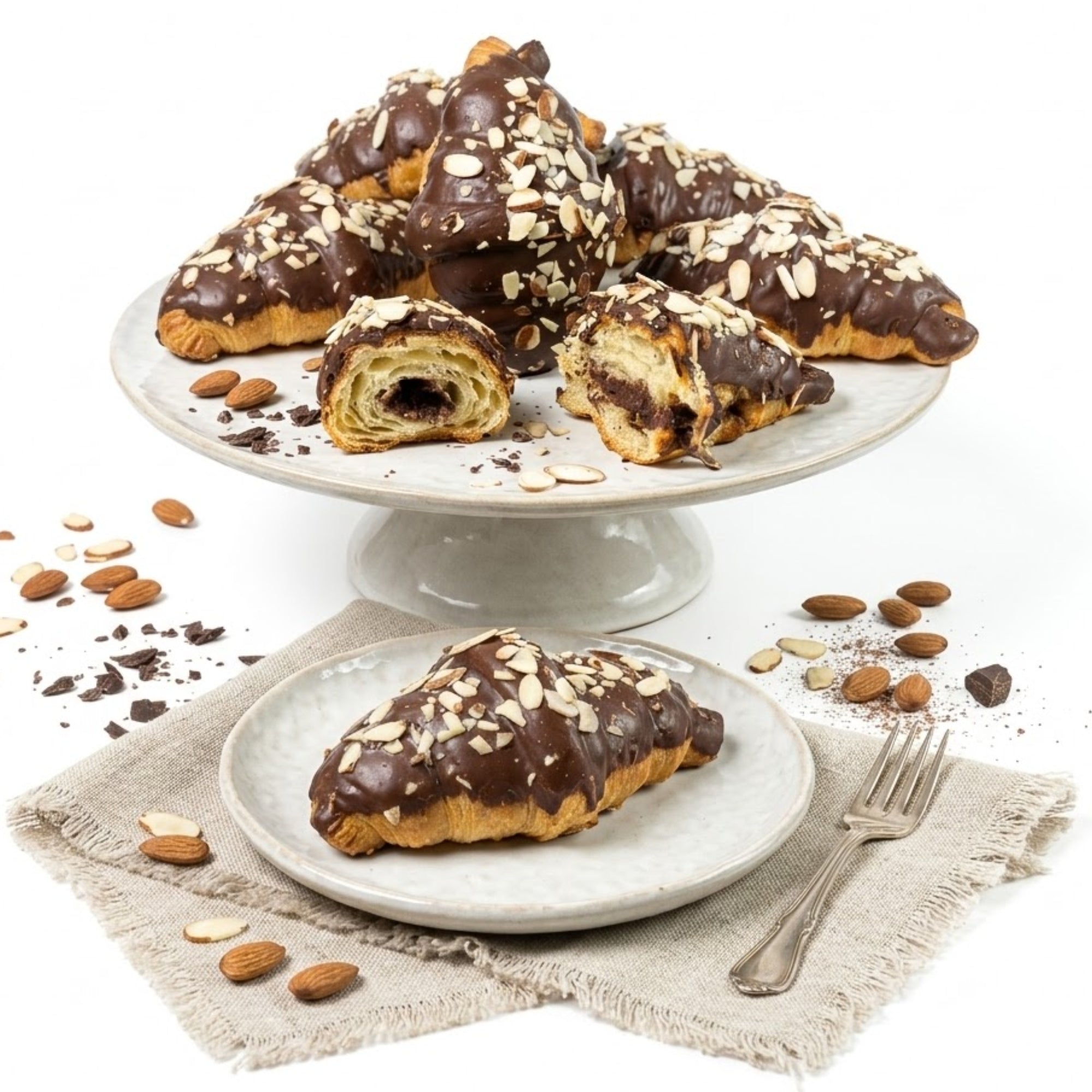 Andy Anand Dark Chocolate Almond Croissant Cake, 10 pc, 2 lb – Hand-Baked, Buttery Flaky Pastry, Toasted Almonds, Gourmet Birthday Gift Box