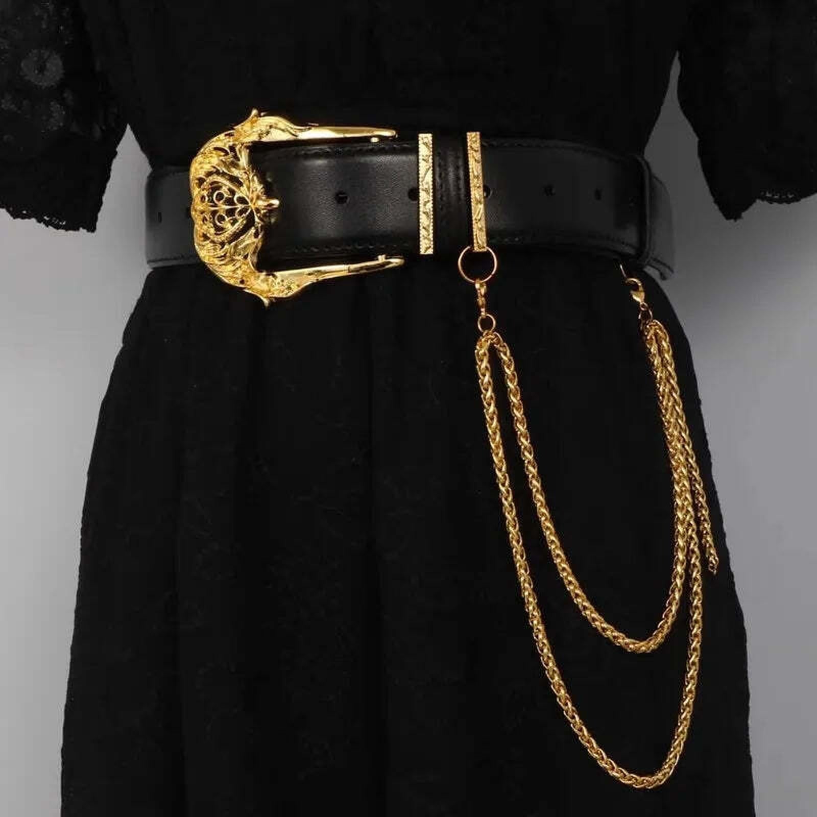 Gold Buckle Leather Corset Belt for Women - Wide Waist Cincher