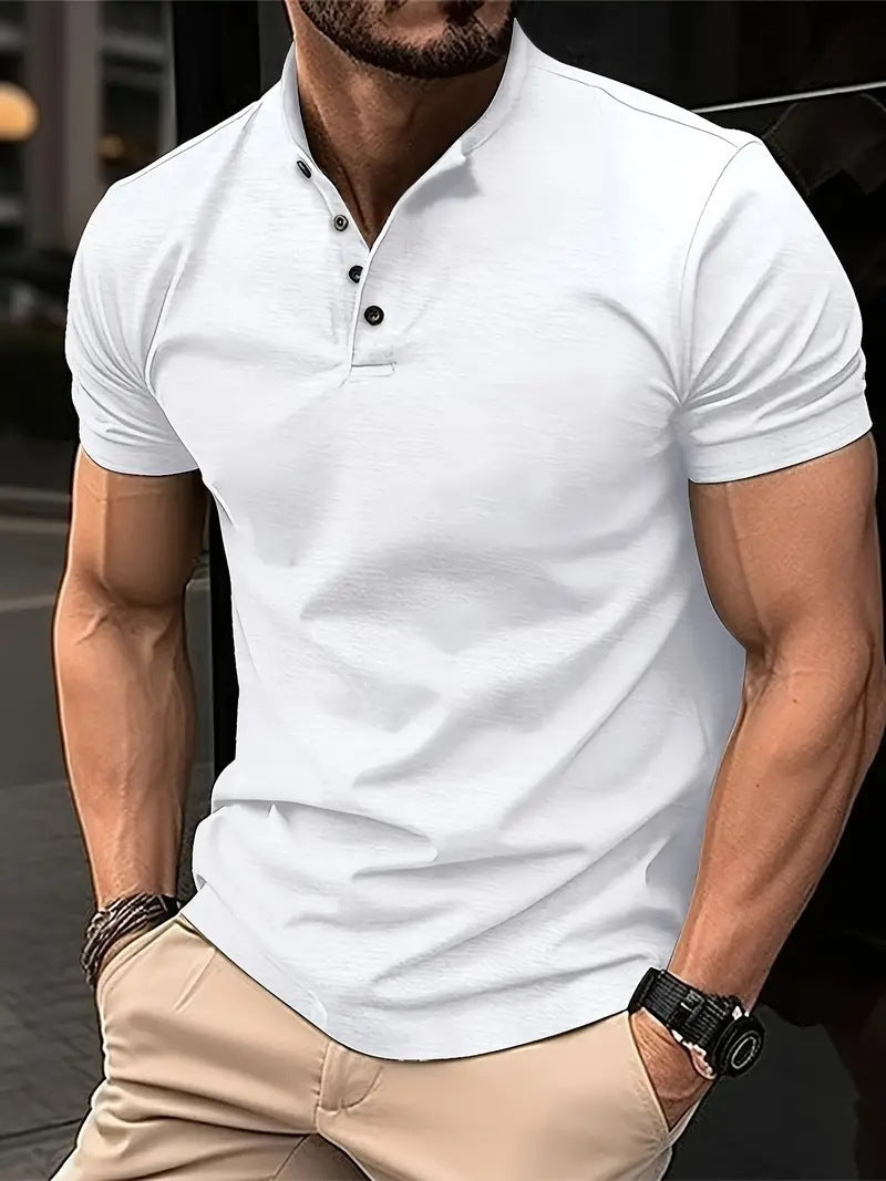 Men's Button Henley Neck Sports Polo Shirt