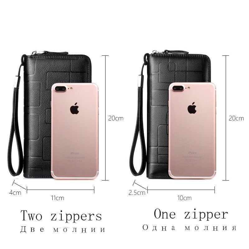 WEIXIER New Genuine Leather Clutch Cellphone Long Wallet Men's Simple Multifunctional Cow Leather Zipper Money Business bag