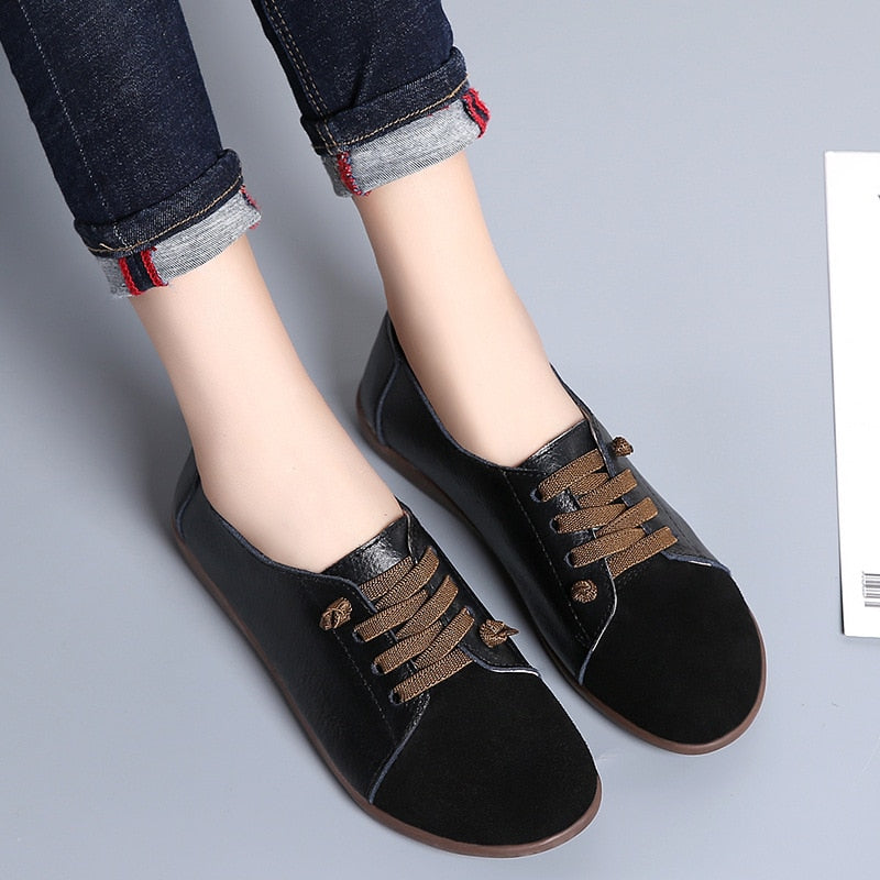 PEIPAH Genuine Leather Shoes Woman Spring Ladies Shoes Slip On Ballet Flats Sneakers Women Oxford Shoes Plus Size Moccains