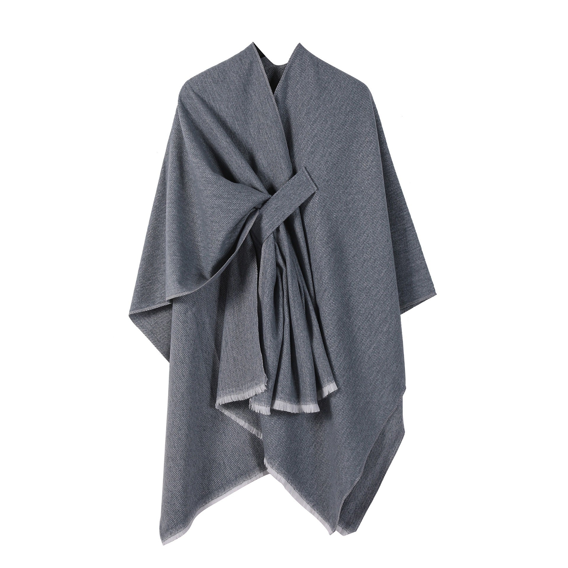 Autumn and winter solid color fashionable imitation cashmere shawl plain color split open cape