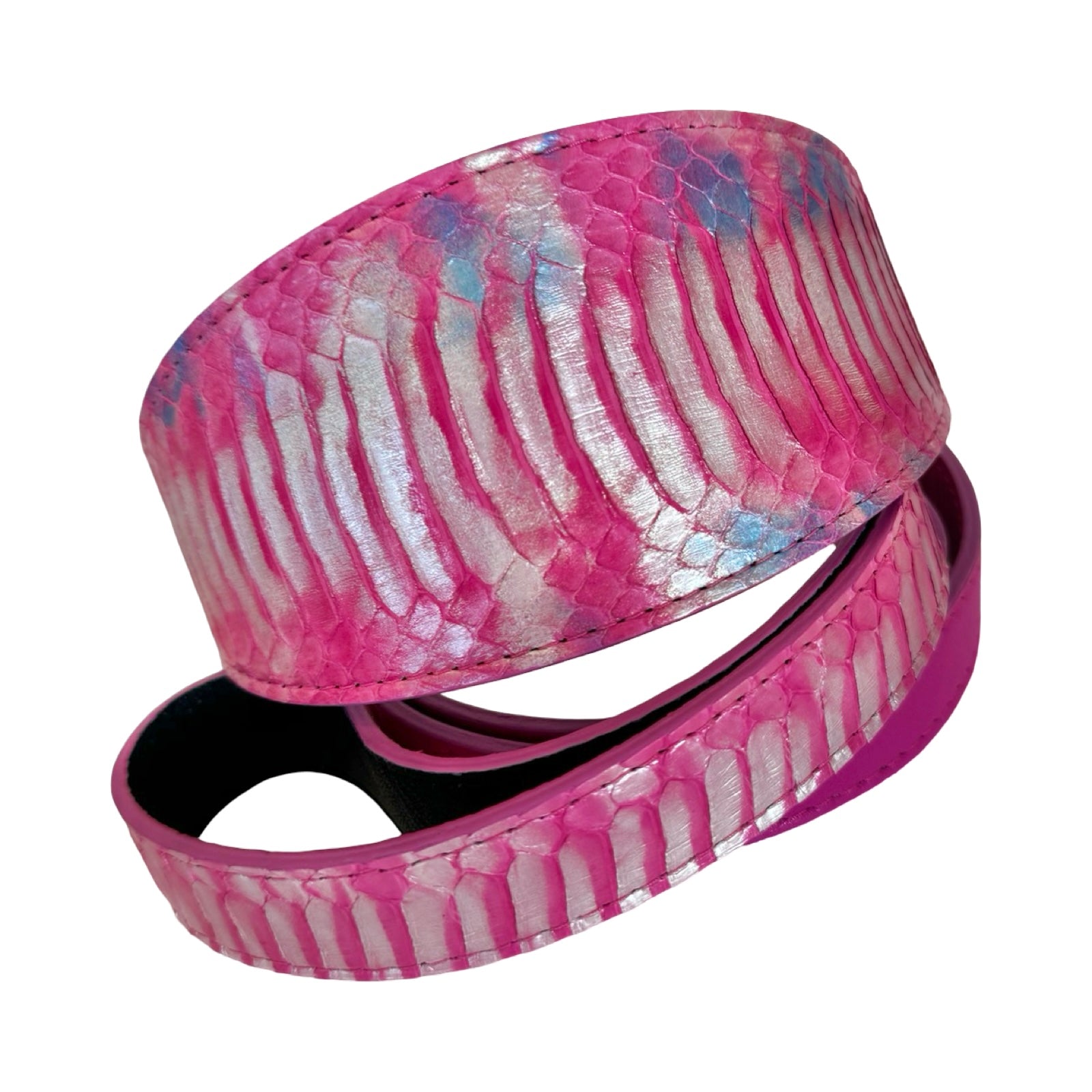 Pavé In Pink Authentic Iridescent Snake 3-Inch Wide Style Statement Collar and Leash Set