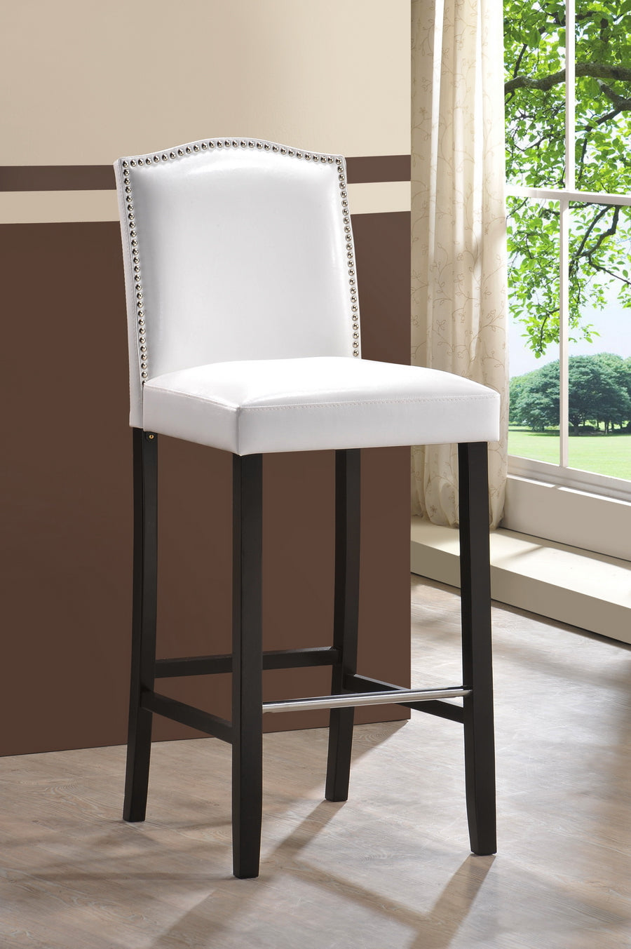 Baxton Studio Libra White Modern Bar Stool with Nail Head Trim (Set of 2)