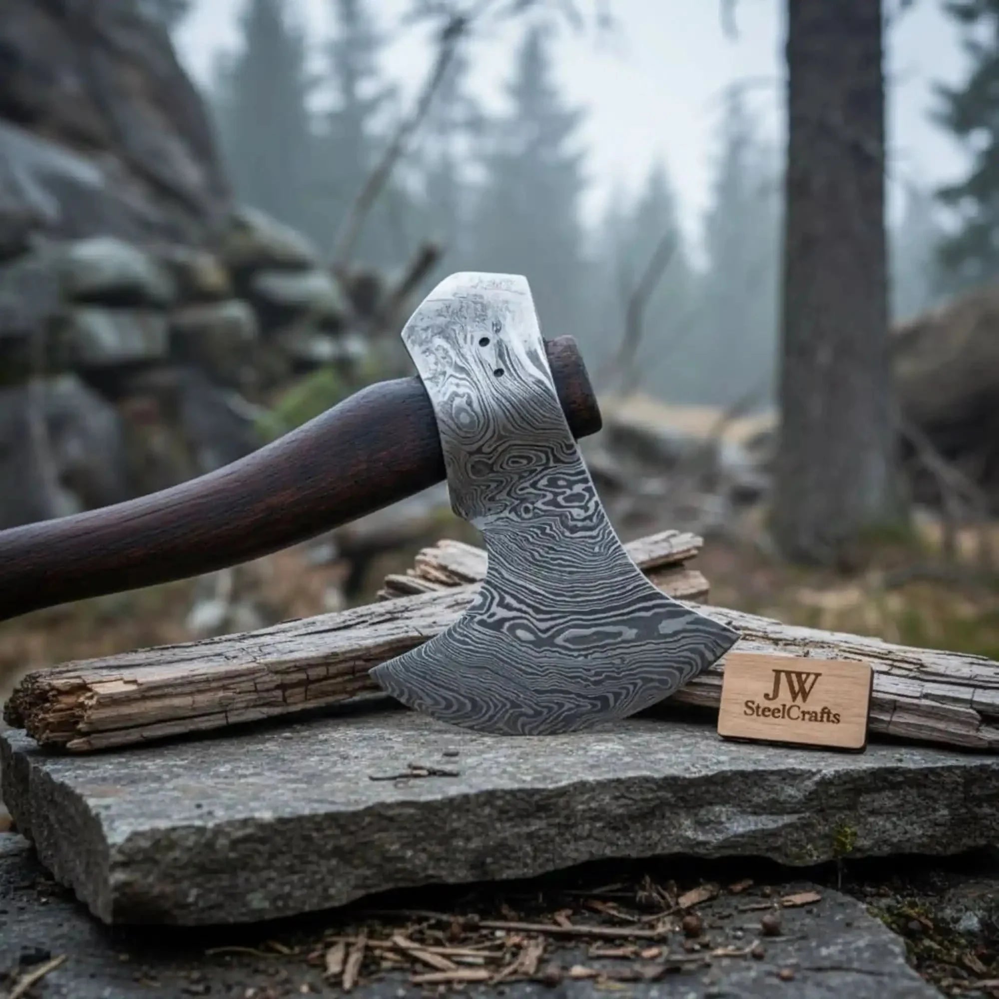 Bearded Bushcraft Hatchet with Damascus Blade