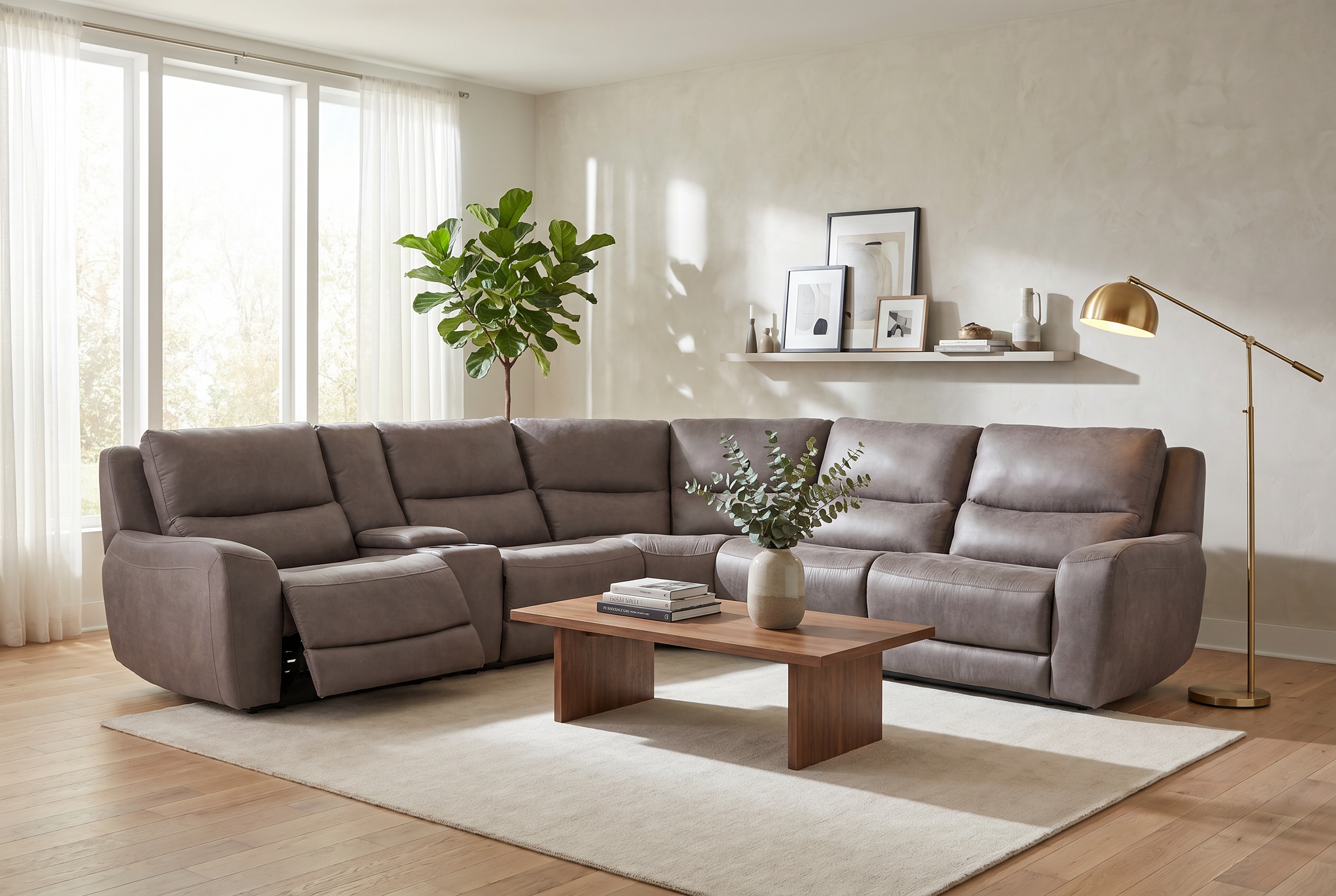 Branson Zero Slate 6-Piece Dual Power Reclining Modular Sectional with Storage Console