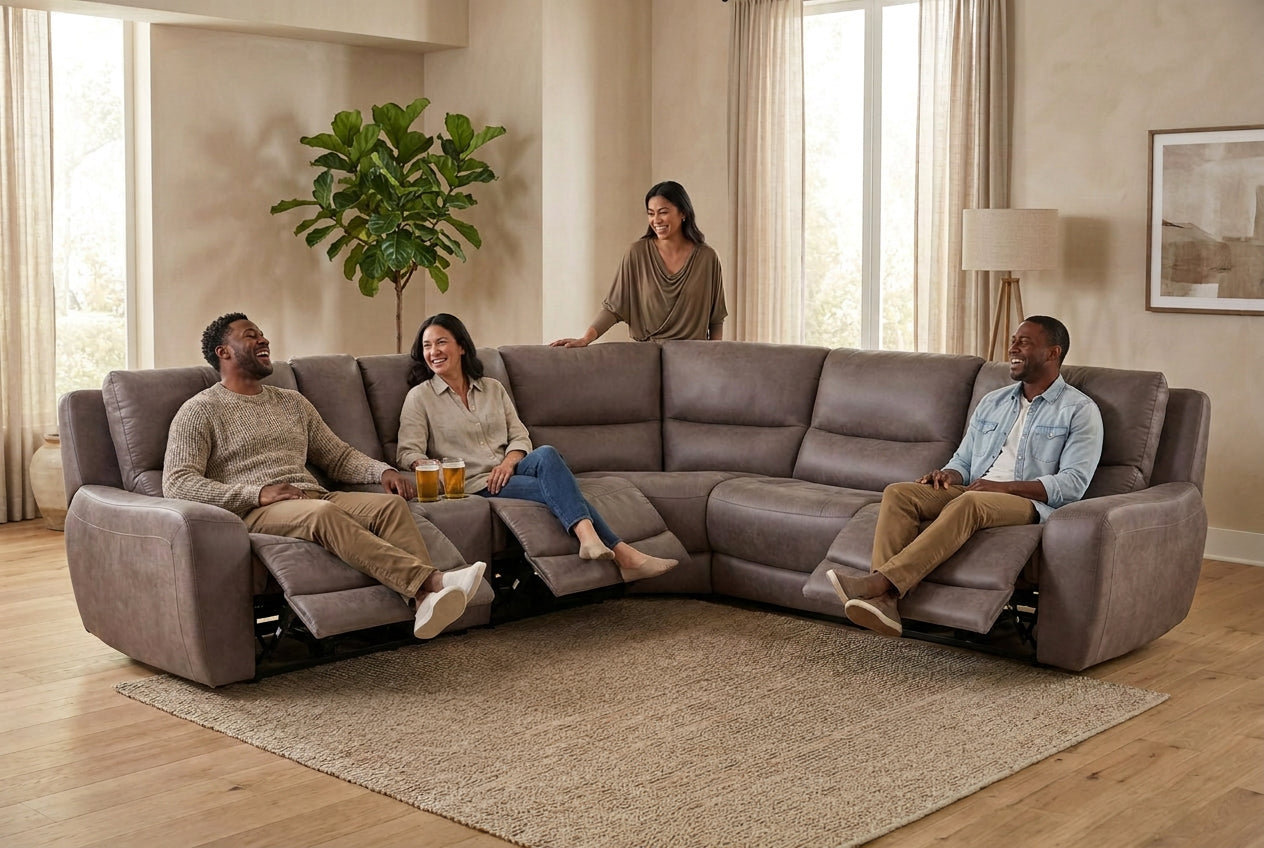 Branson Zero Slate 6-Piece Dual Power Reclining Modular Sectional with Storage Console
