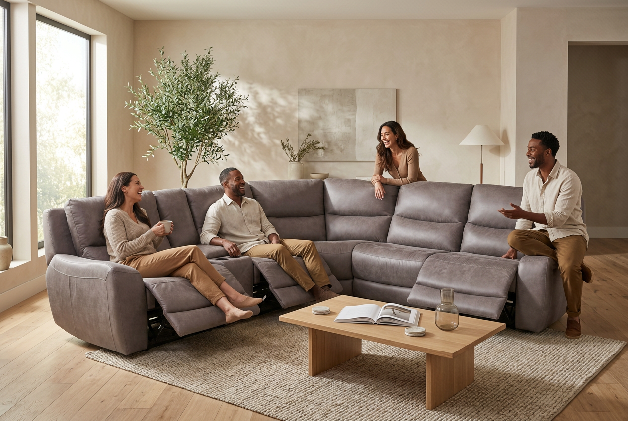 Branson Zero Slate 6-Piece Dual Power Reclining Modular Sectional with Storage Console