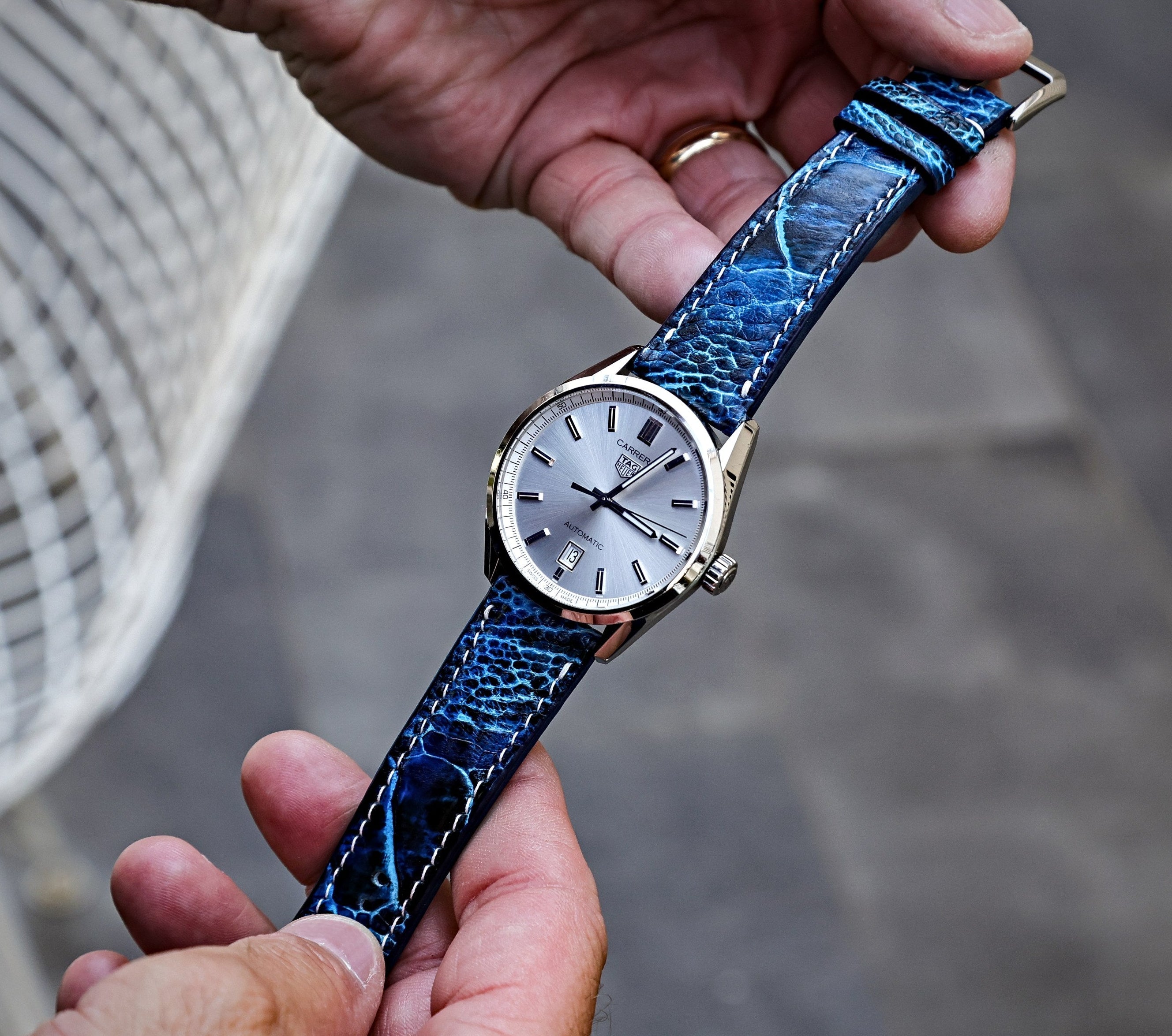 Breakers Blue Bespoke Ostrich Shin Leather Watch Strap 20mm