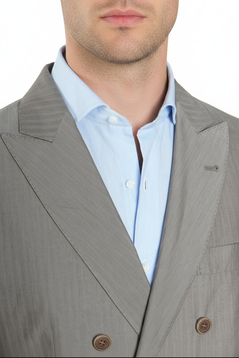 Brunello Cucinelli Double-Breasted Herringbone Cotton Suit