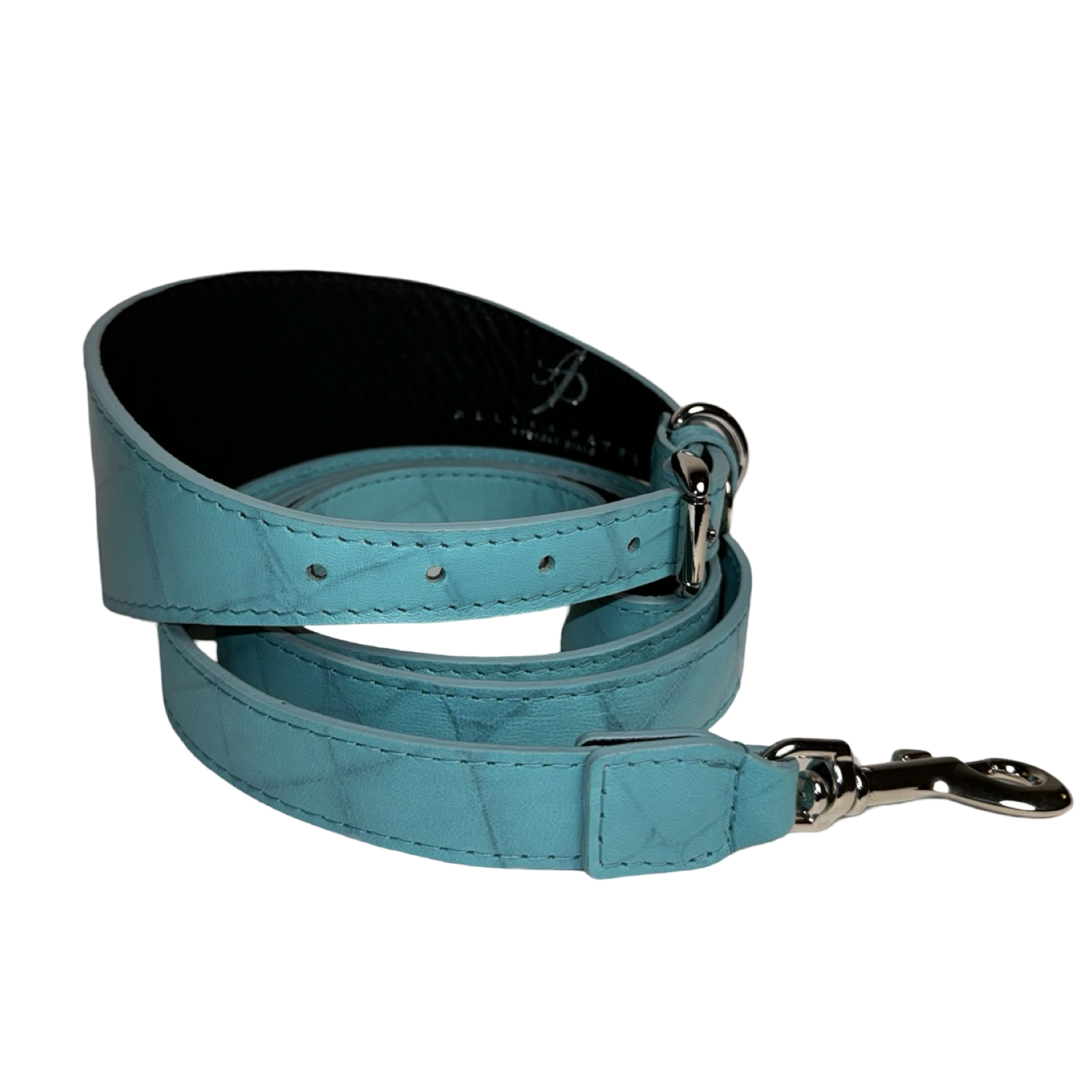 The Tiffany Collection. Gorgeous Turquoise Blue Embossed Croc Italian Leather 3” Wide Style Collar, With Silver Hardware