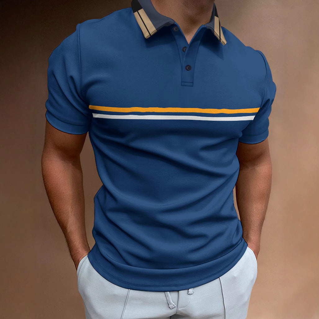 Polo shirt button up striped men's sports polo shirt with threaded collar top