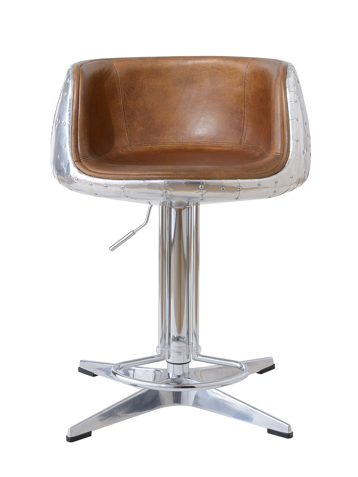 Aviator Adjustable Height Bar Stool - Light Brown Leather